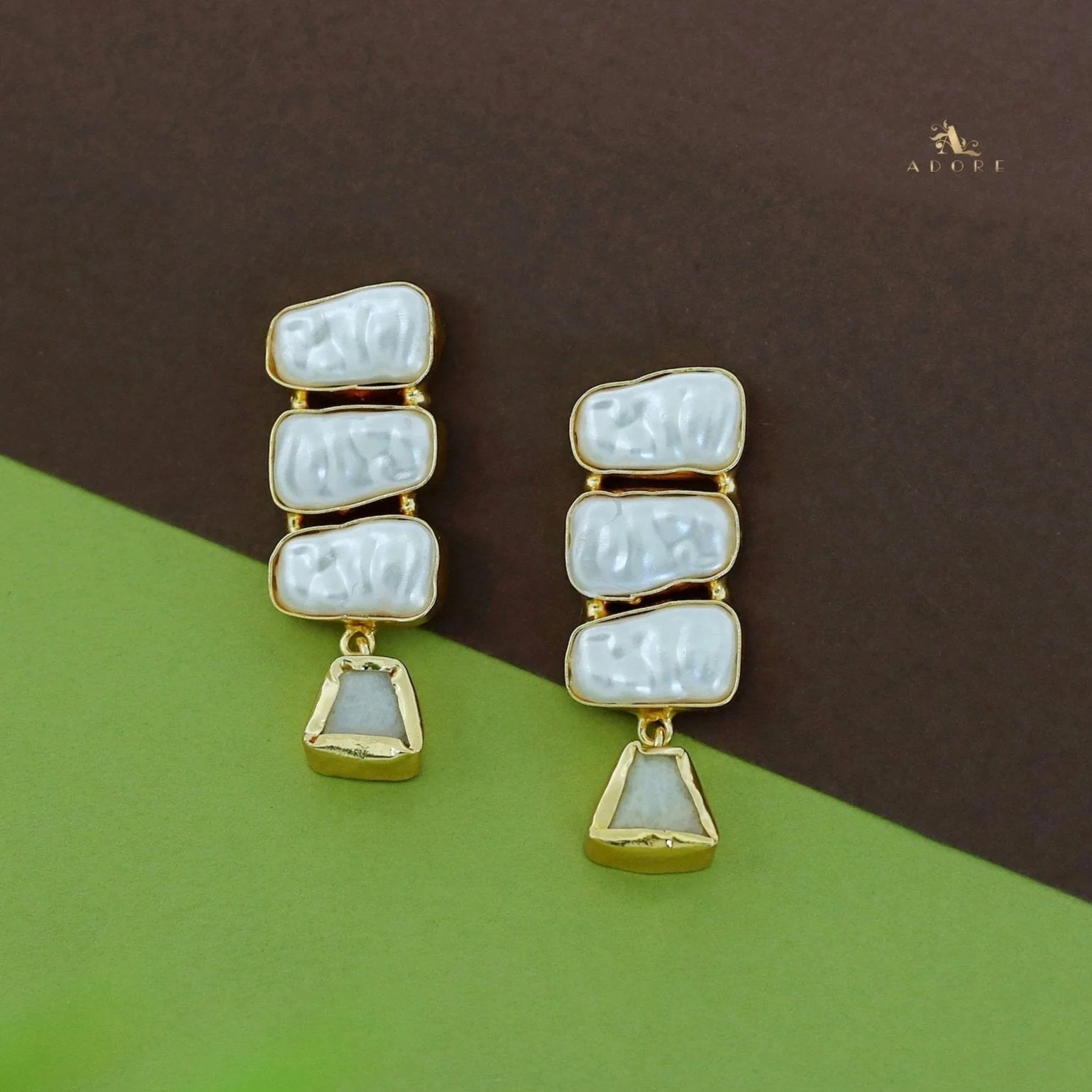 Kacey Tri Baroque + Raw Stone Earring - Image 11