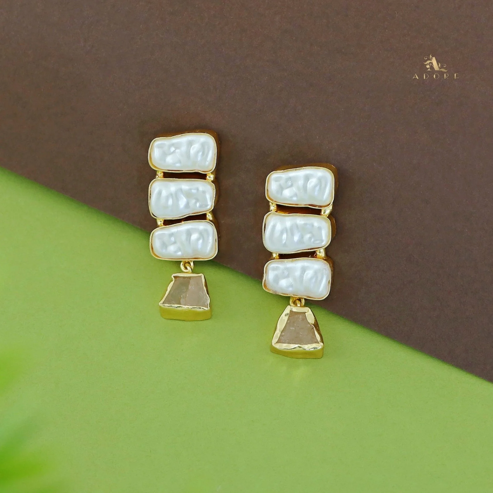 Kacey Tri Baroque + Raw Stone Earring - Image 12