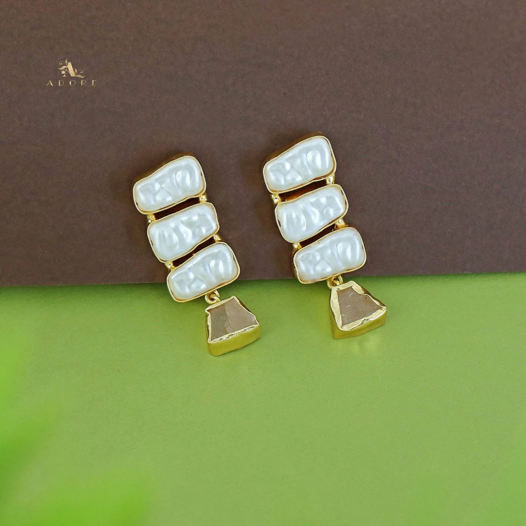 Kacey Tri Baroque + Raw Stone Earring - Image 13