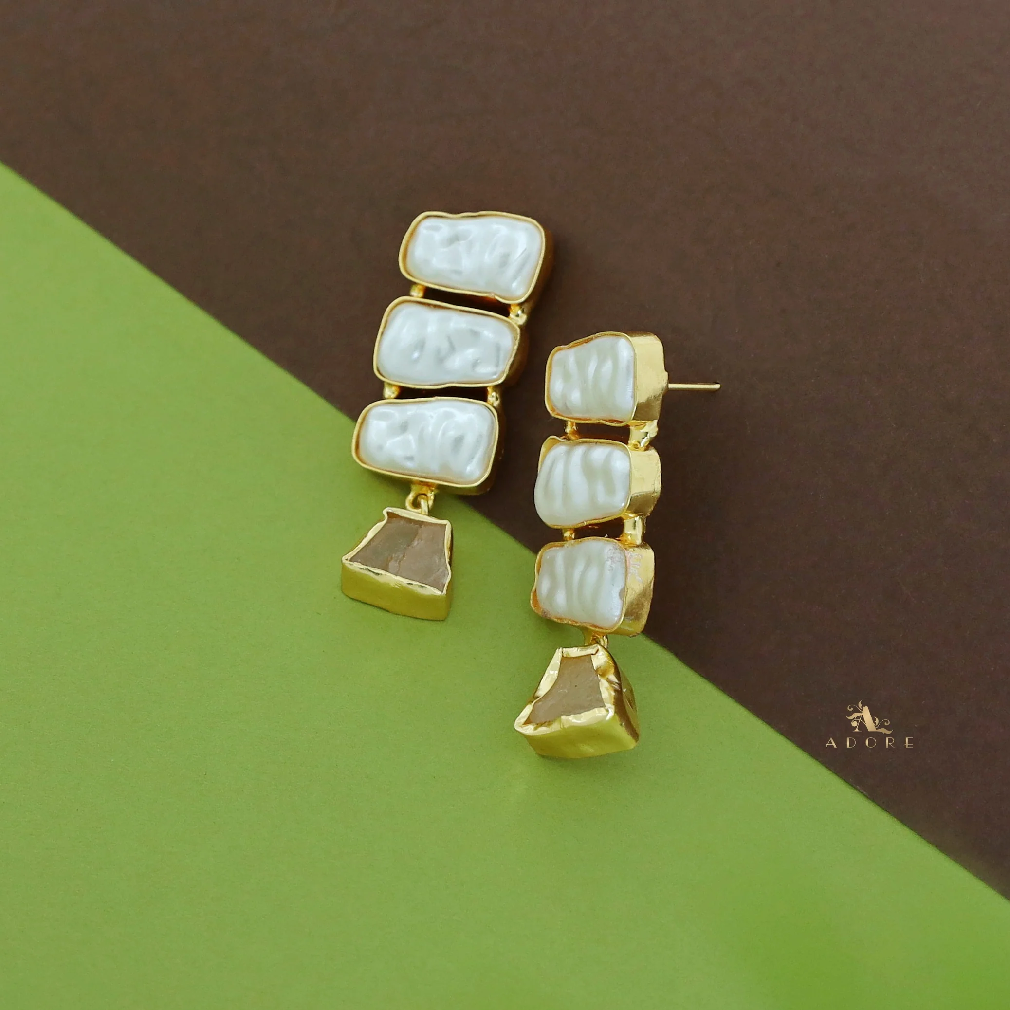 Kacey Tri Baroque + Raw Stone Earring - Image 14