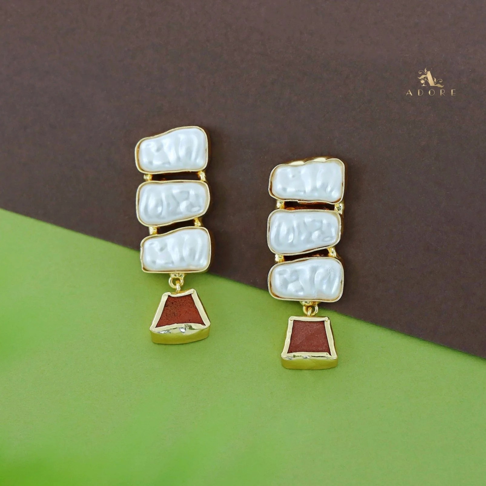 Kacey Tri Baroque + Raw Stone Earring - Image 2