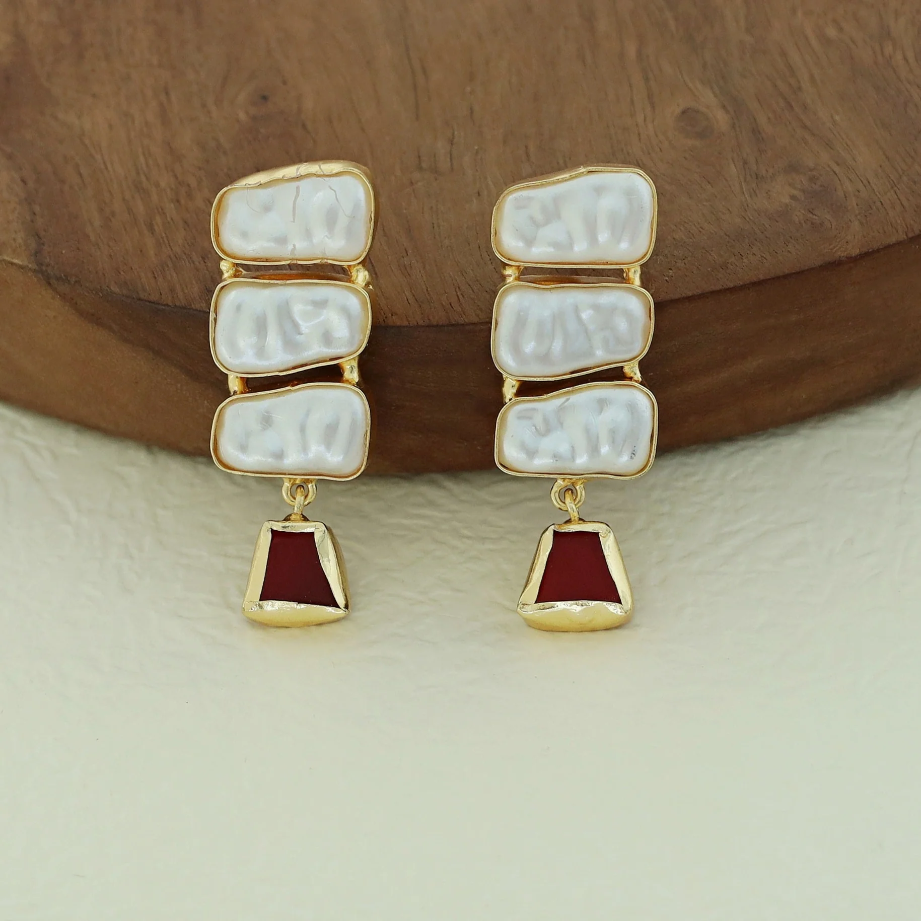 Kacey Tri Baroque + Raw Stone Earring - Image 3