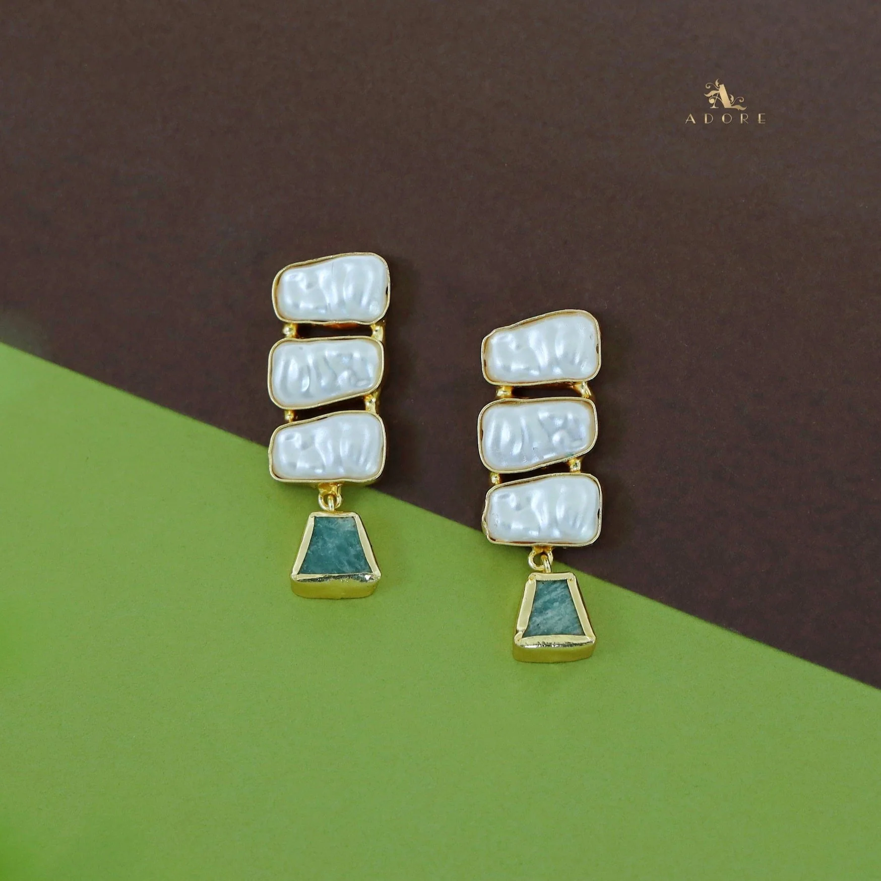 Kacey Tri Baroque + Raw Stone Earring - Image 4