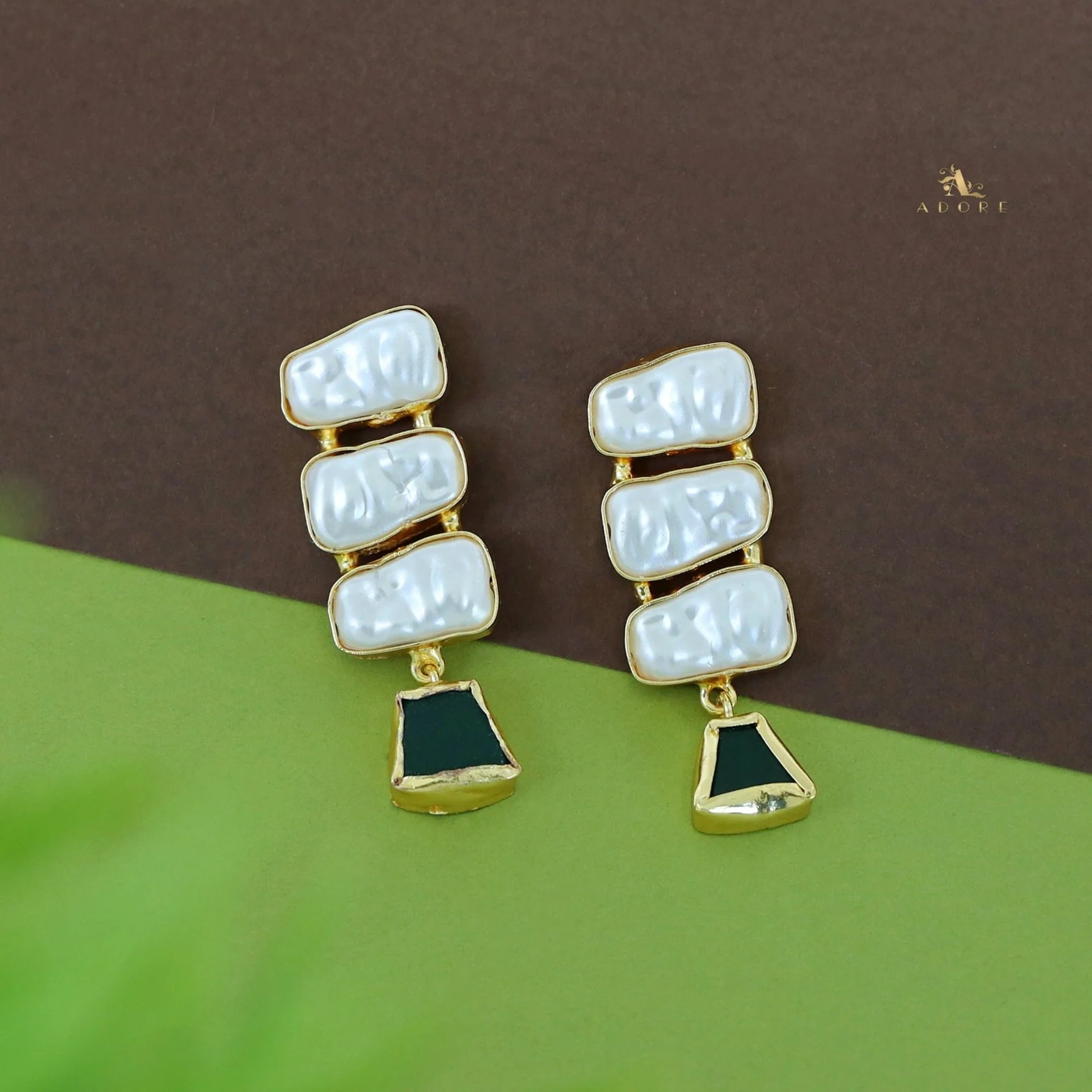 Kacey Tri Baroque + Raw Stone Earring - Image 5