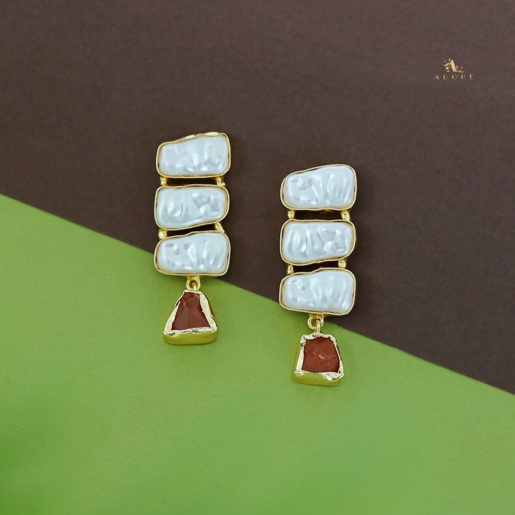 Kacey Tri Baroque + Raw Stone Earring - Image 6