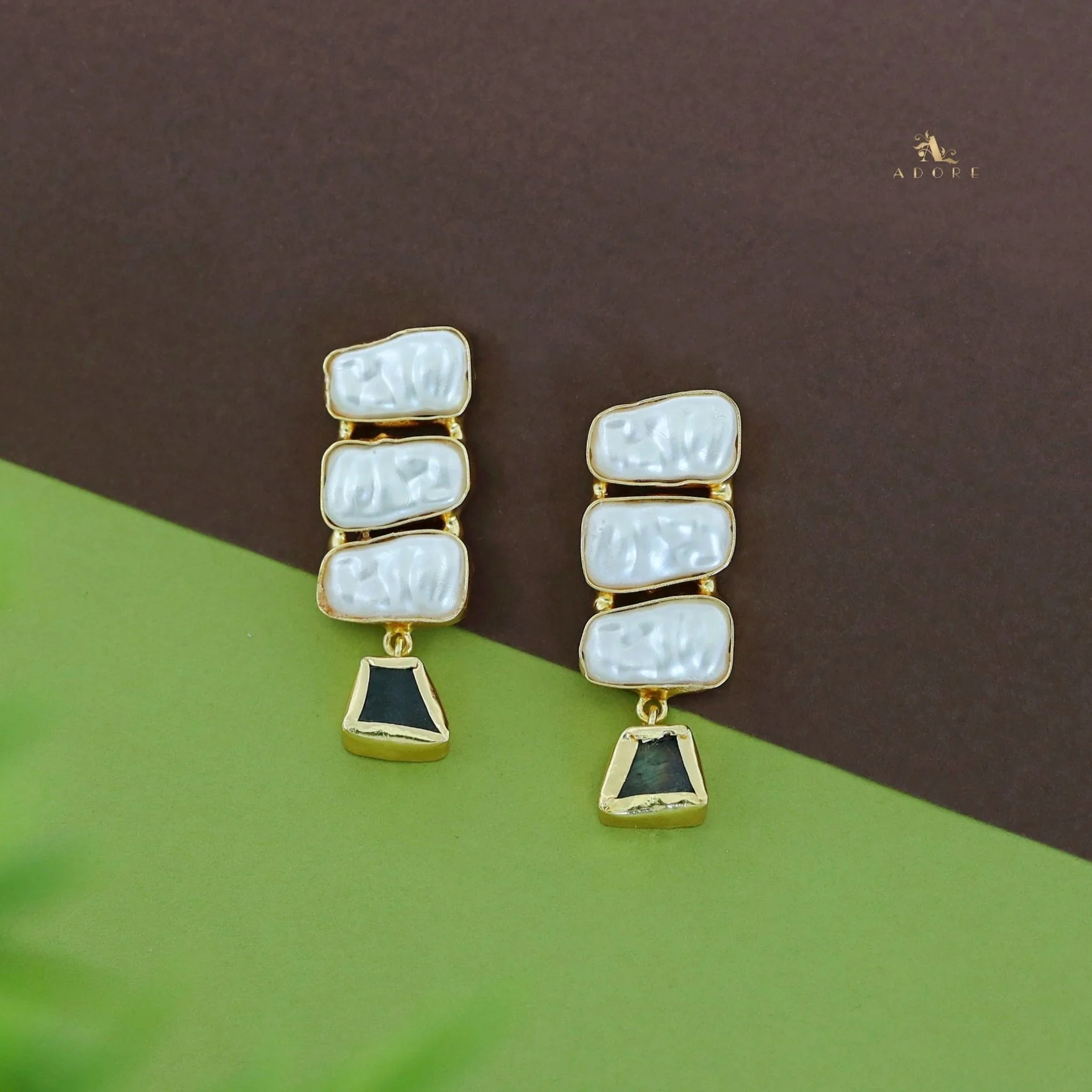 Kacey Tri Baroque + Raw Stone Earring - Image 7