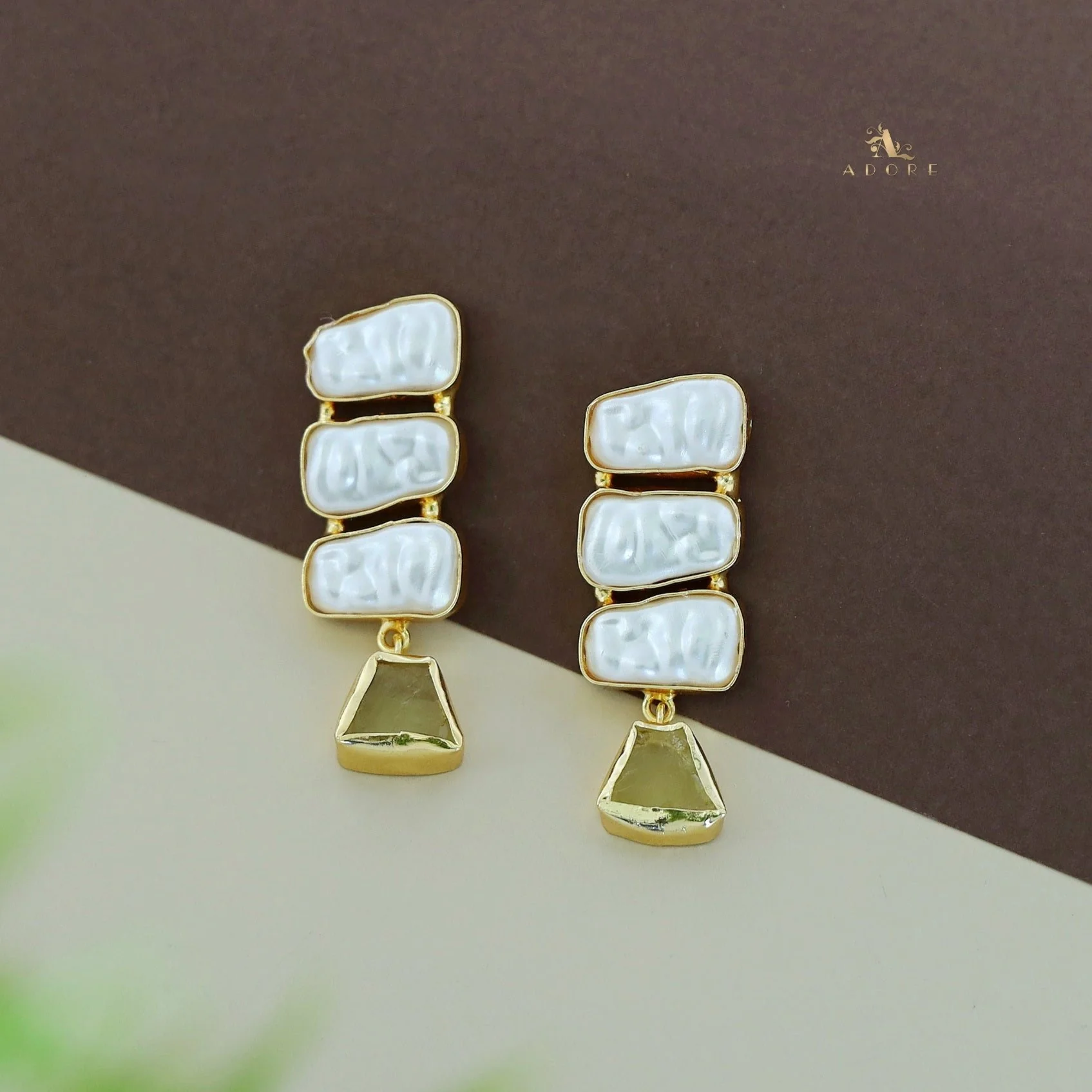 Kacey Tri Baroque + Raw Stone Earring - Image 8