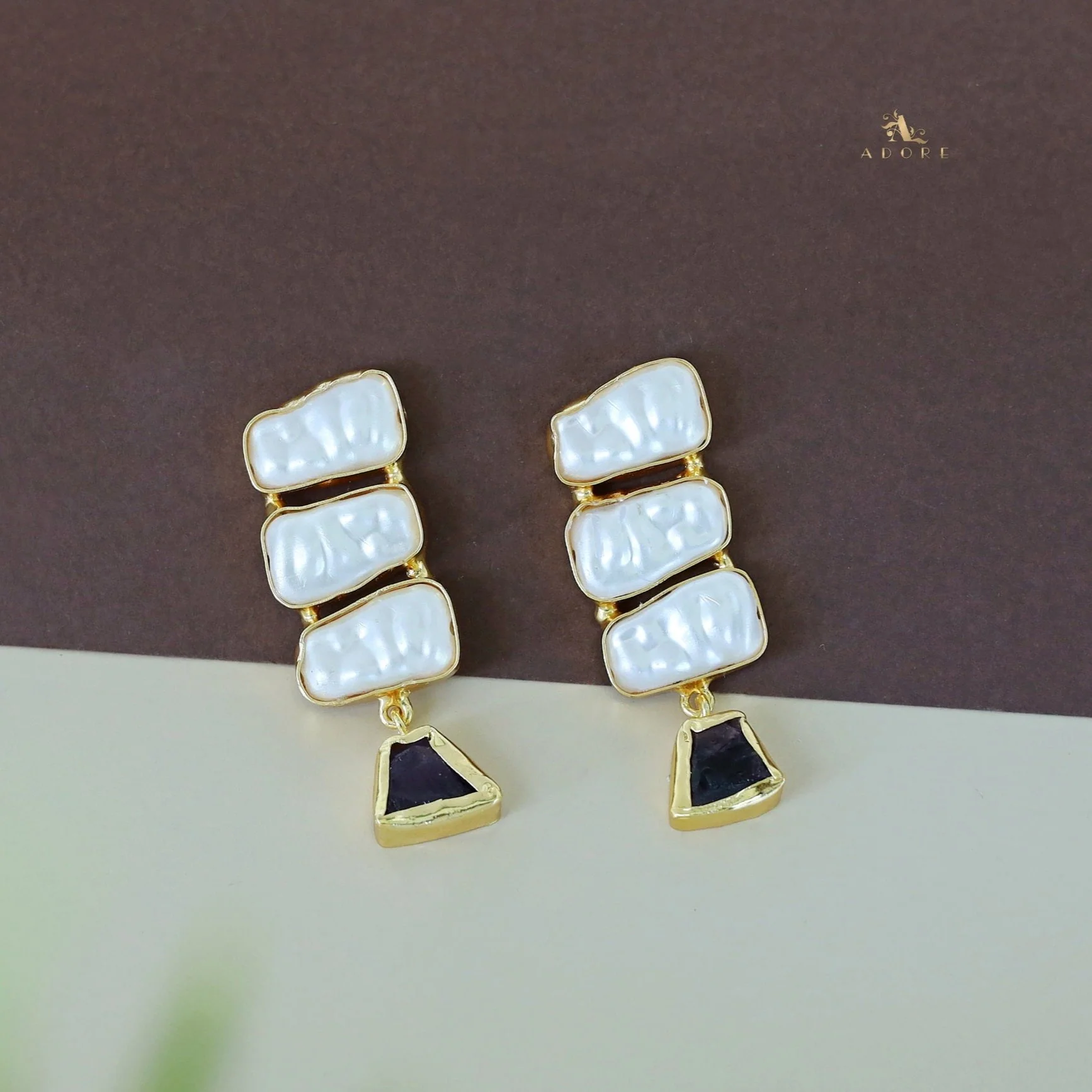 Kacey Tri Baroque + Raw Stone Earring - Image 9