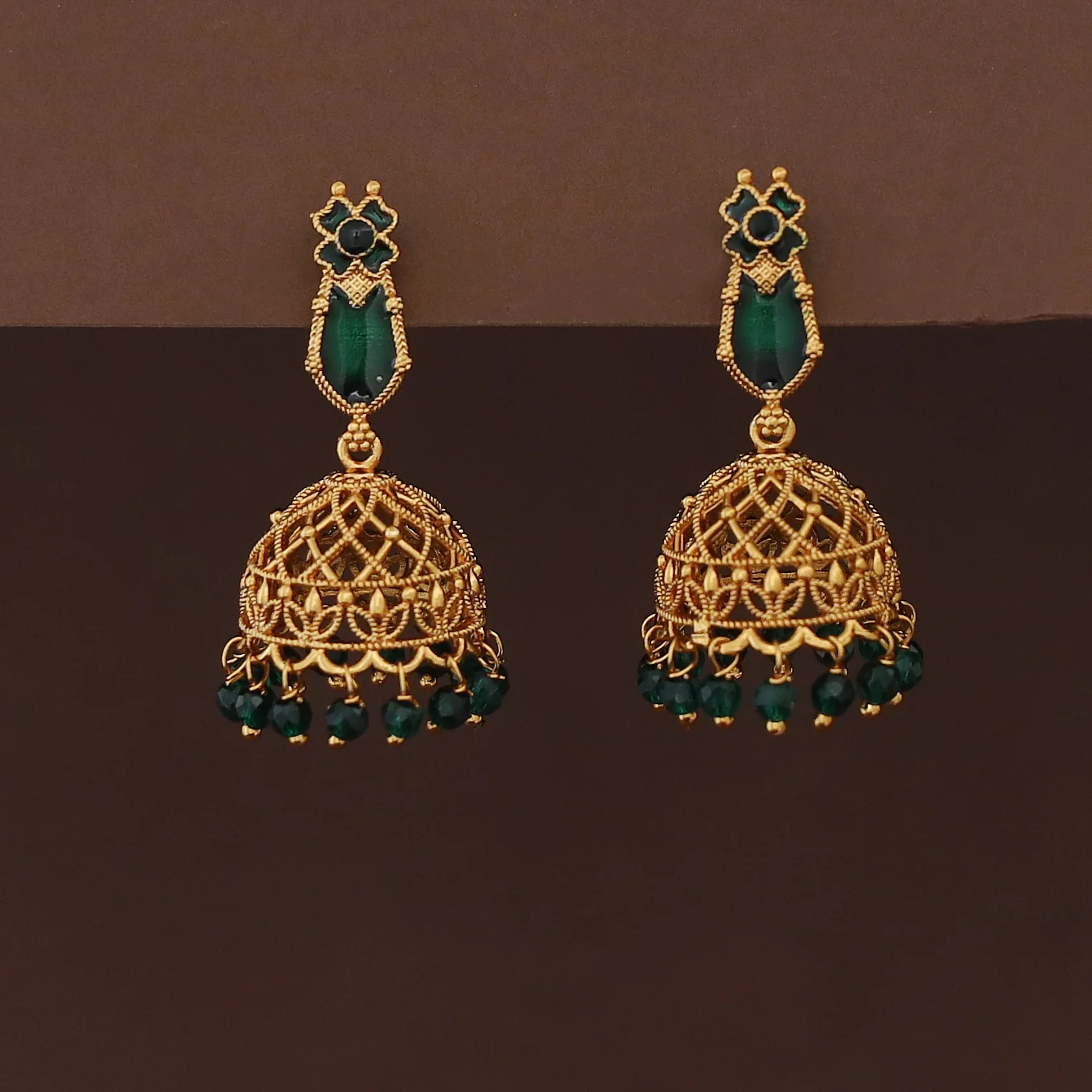 Kadhapriya Palakka Beaded Jhumka - Image 5