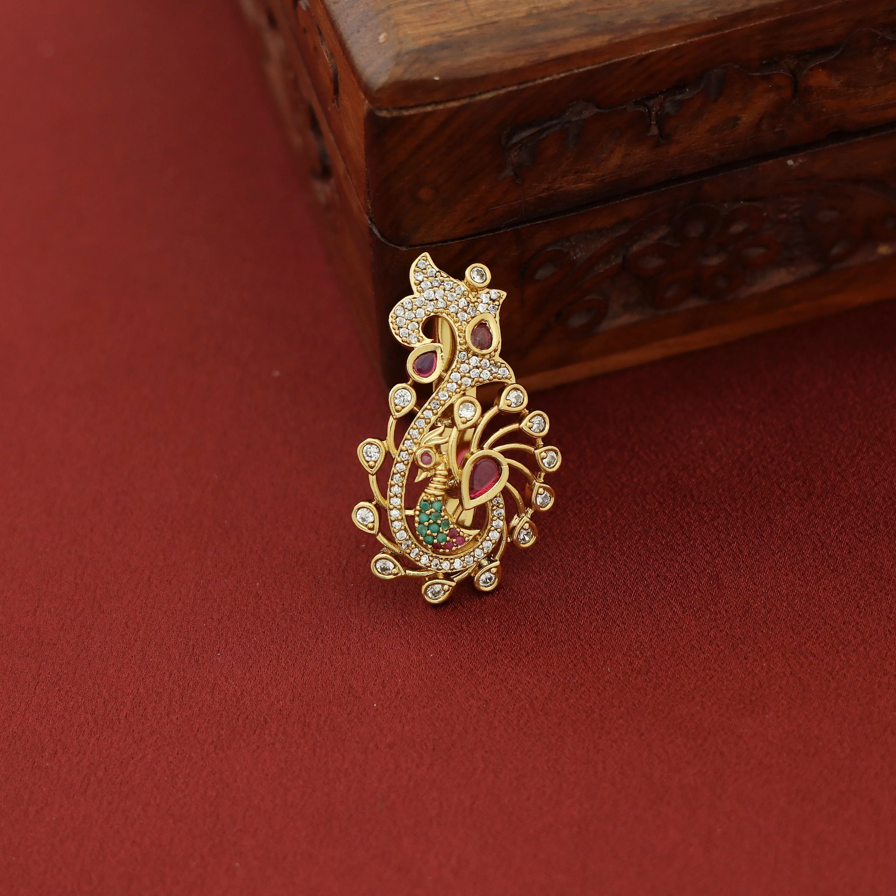 Kaivini AD Stone Mayura Saree Pin - Image 2