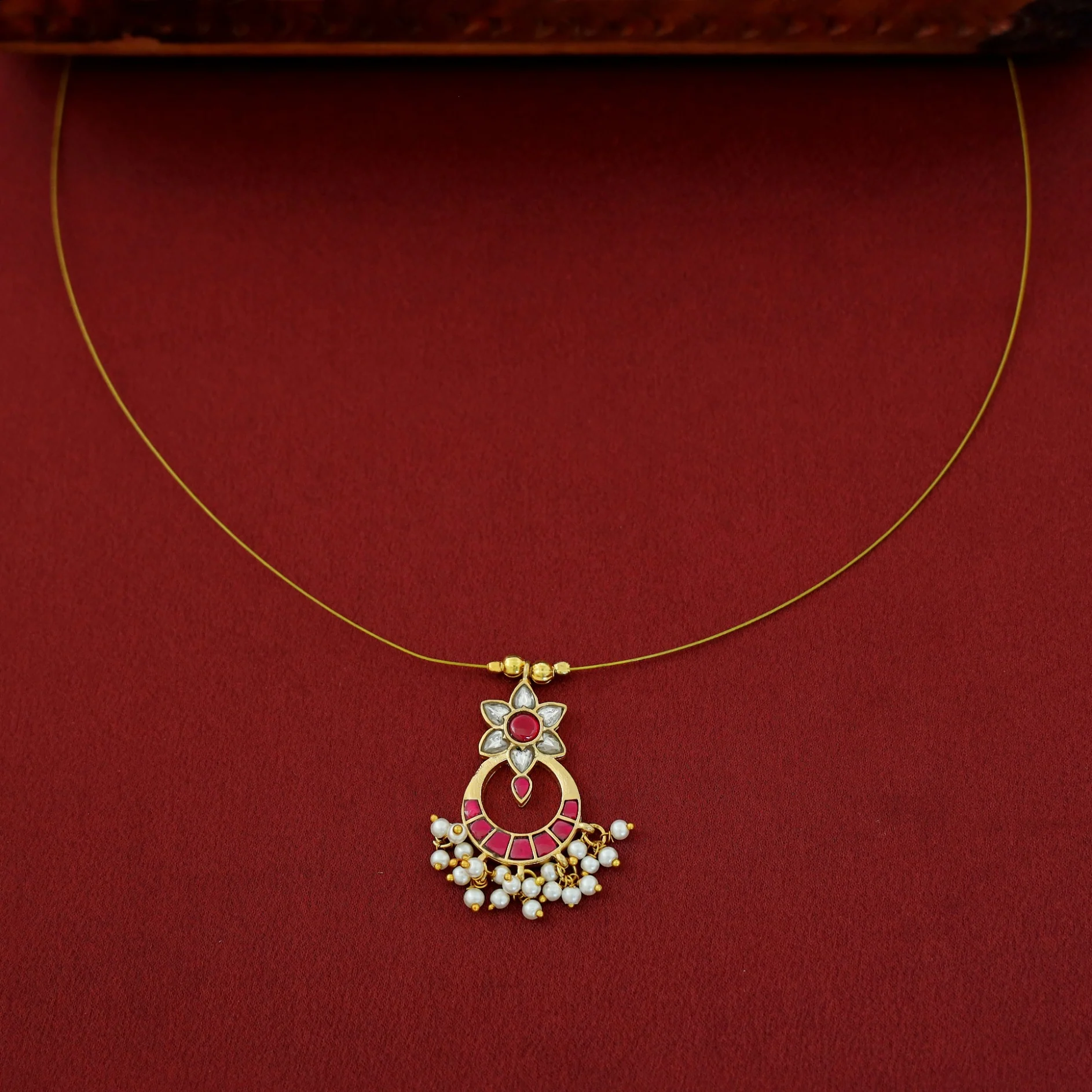 Kala Floral Jadau Kundan Cluster Pearl String Neckpiece - Image 7