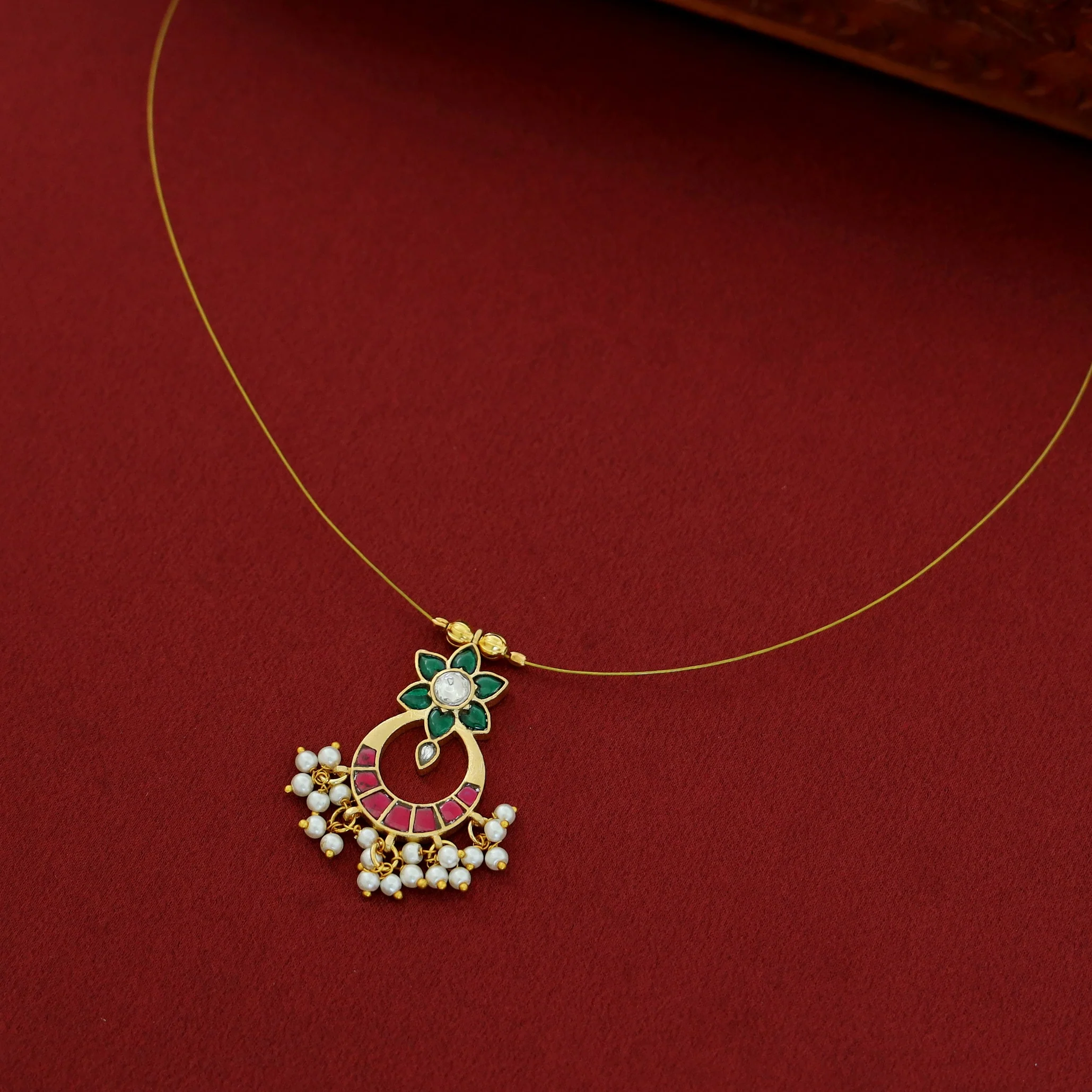 Kala Floral Jadau Kundan Cluster Pearl String Neckpiece - Image 8