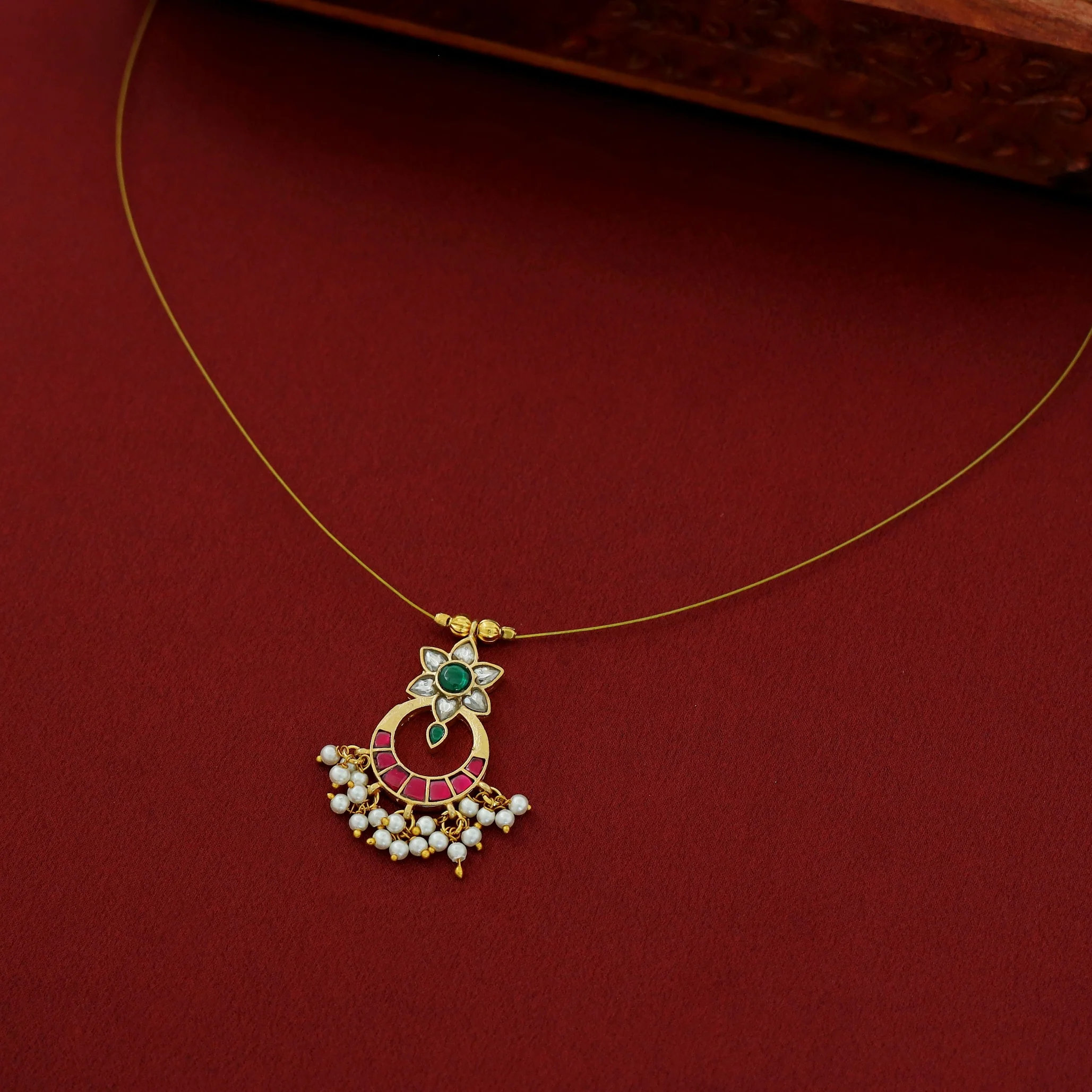 Kala Floral Jadau Kundan Cluster Pearl String Neckpiece - Image 9