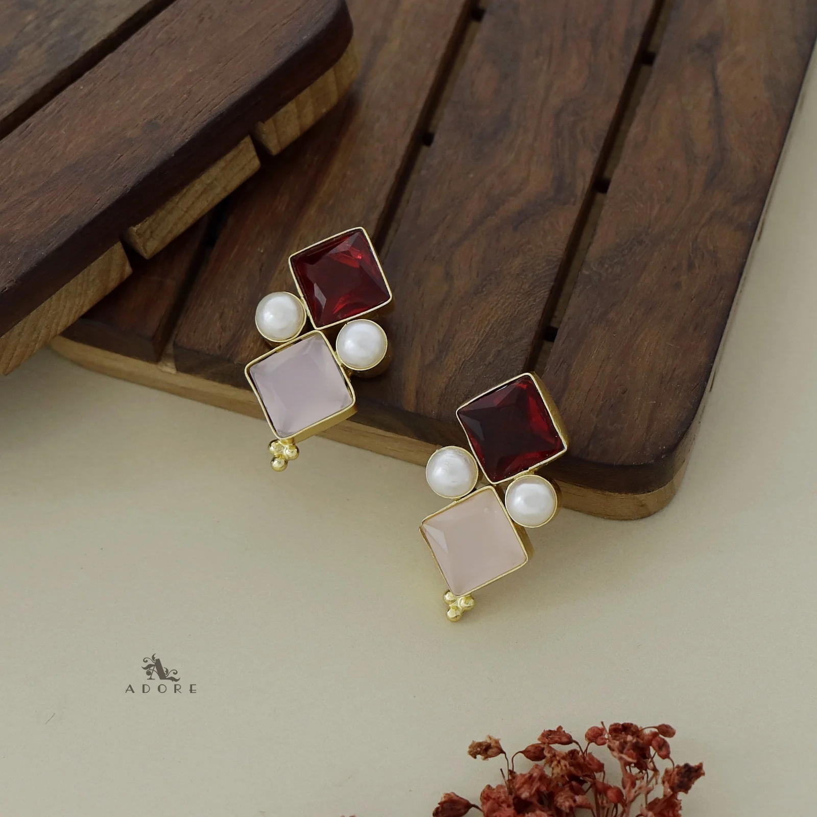 Kamalika Twin Circle Glossy With Pearl Earring - Image 10