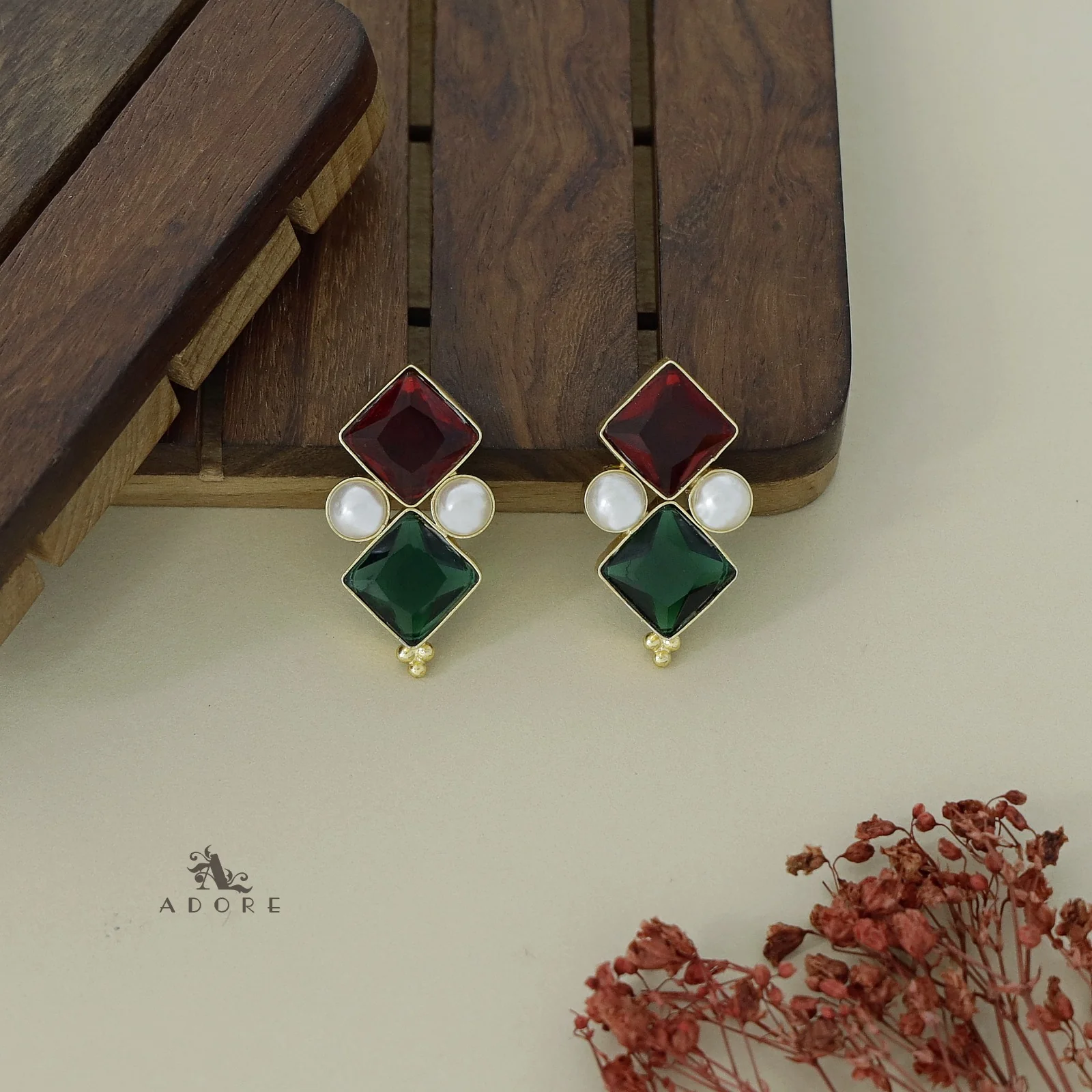 Kamalika Twin Circle Glossy With Pearl Earring - Image 13