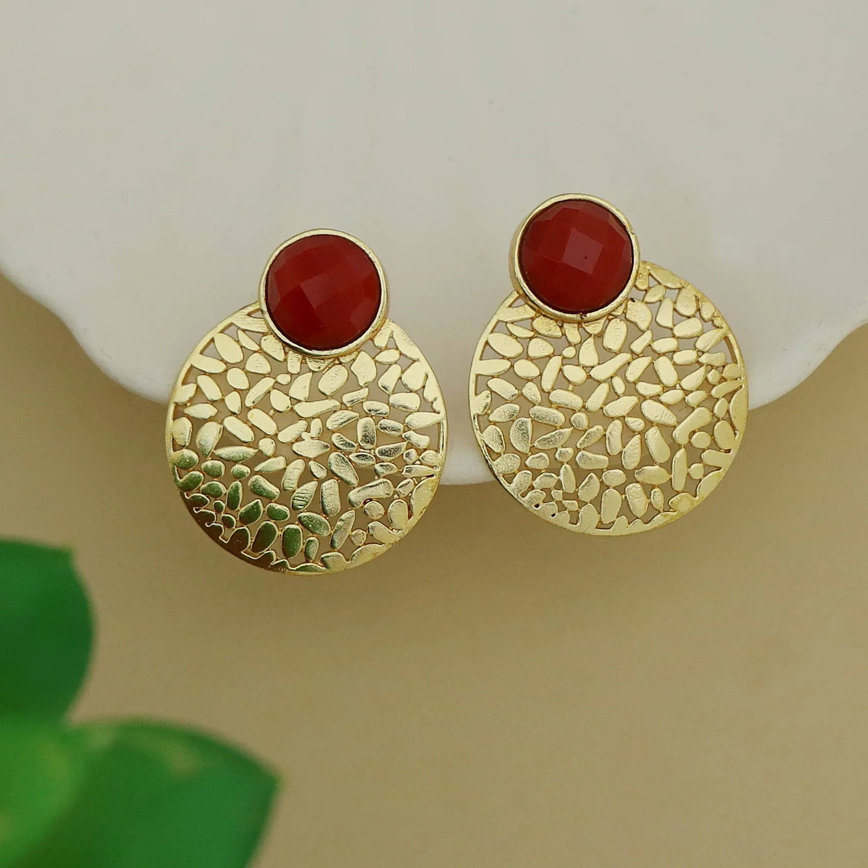 Kanika Textured Circle Glossy Earring - Image 2