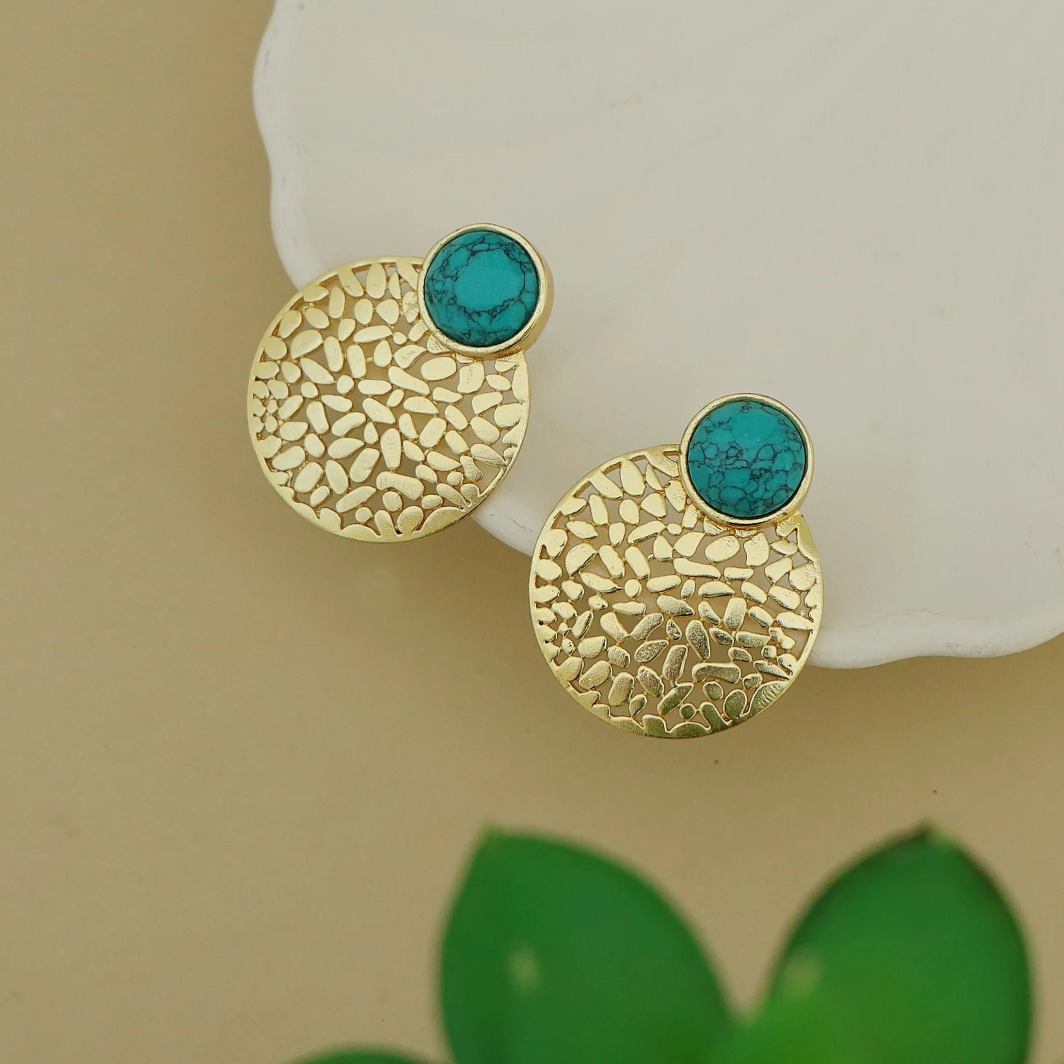 Kanika Textured Circle Glossy Earring - Image 9