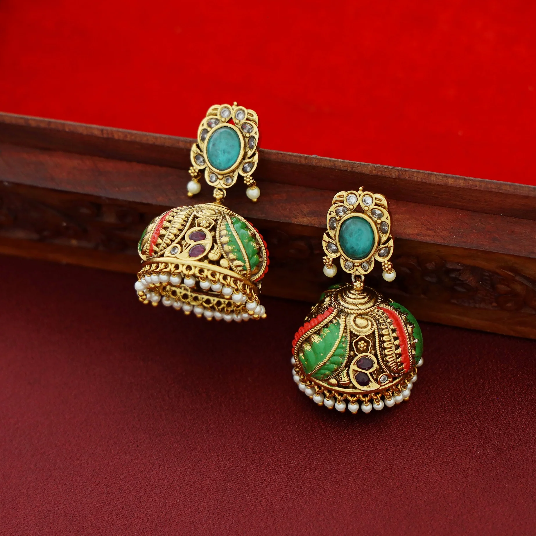 Kannaki Hand Painted Pearl Jhumka - Image 2