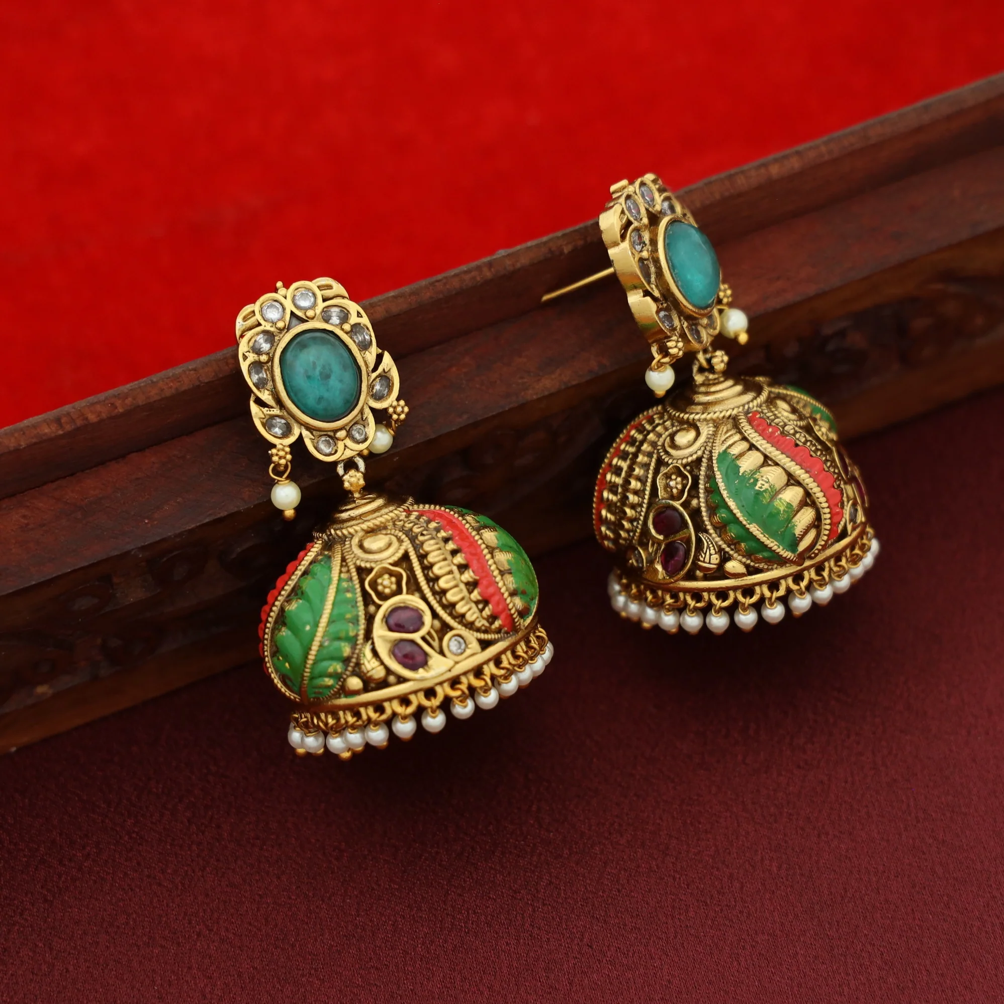 Kannaki Hand Painted Pearl Jhumka - Image 3