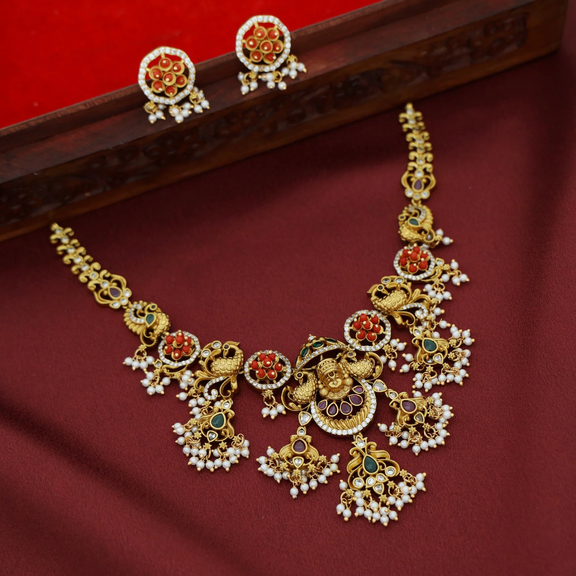 Kanyadhika Tirupati Mayura Short Neckpiece with Earring - Image 2