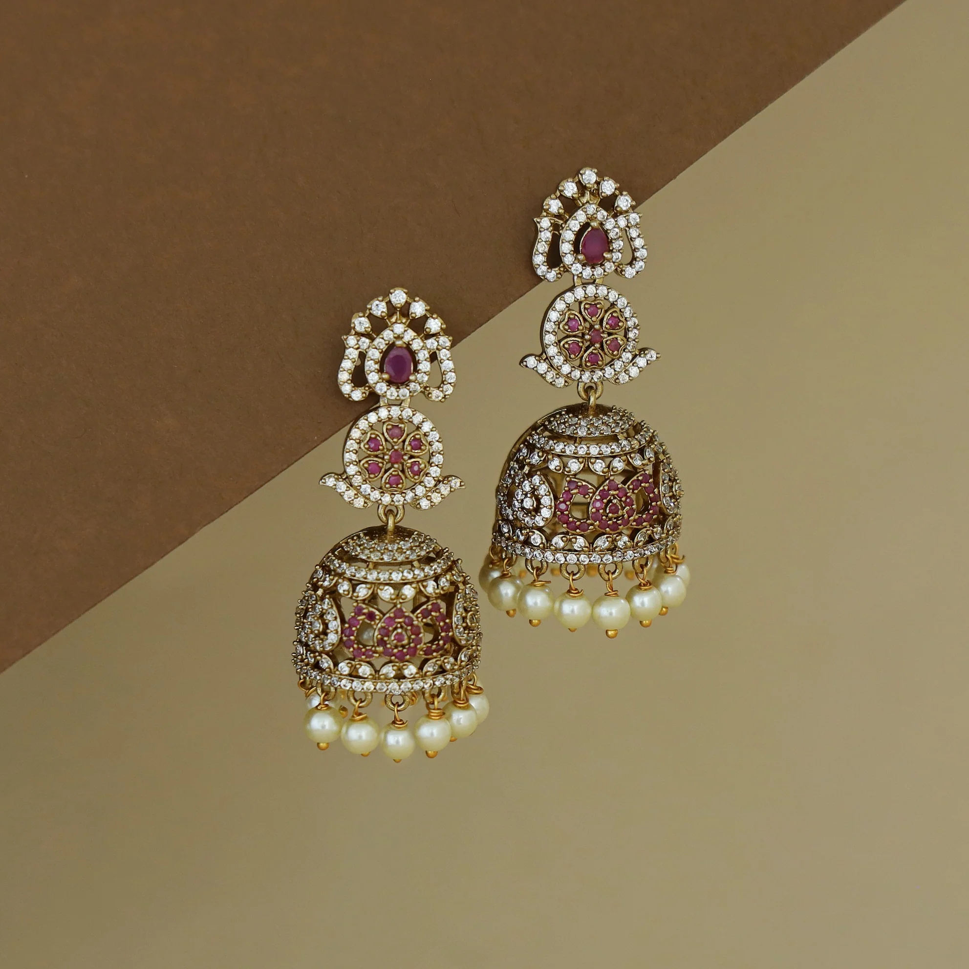 Kanyavi AD Stone Floral Pearl Jhumka - Image 4