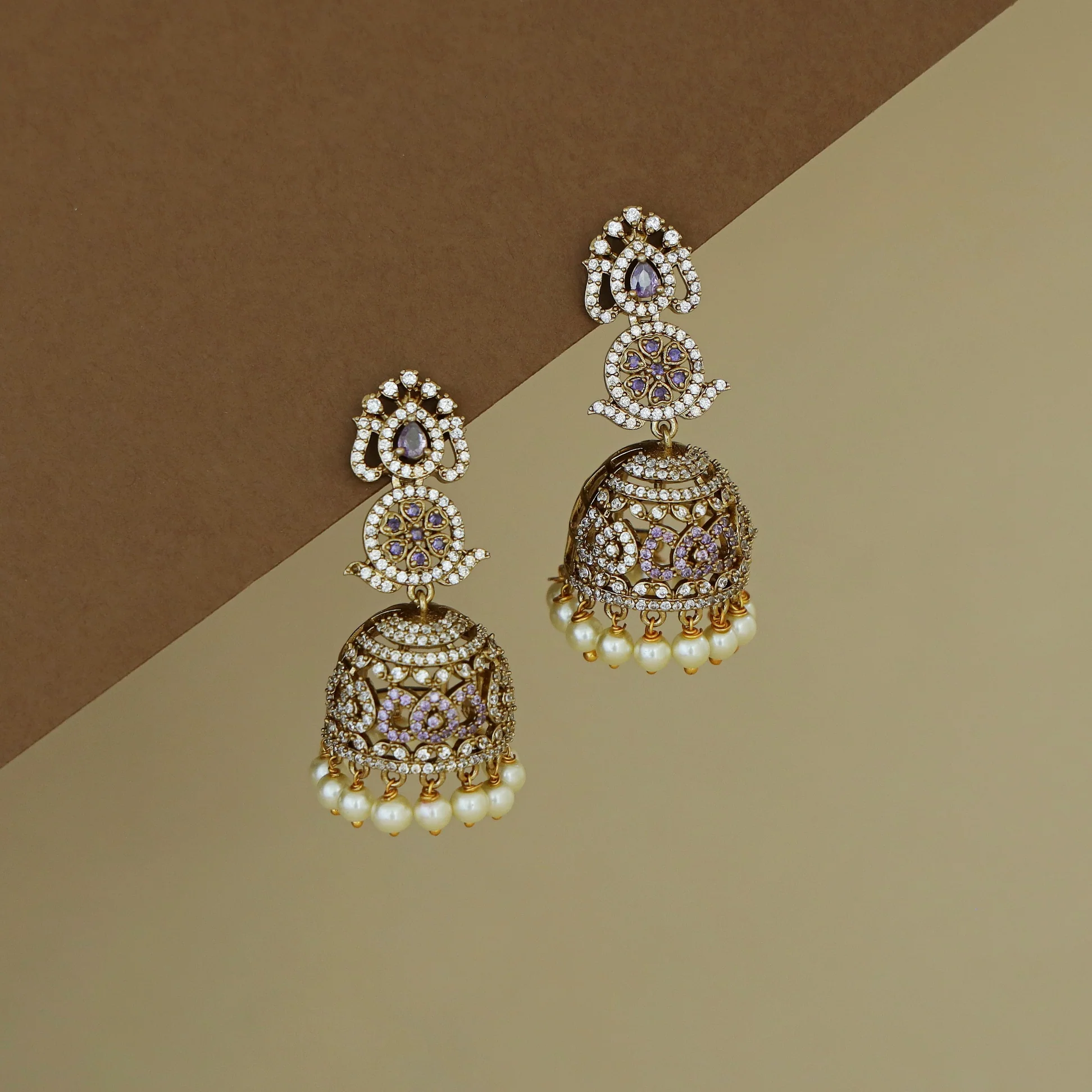 Kanyavi AD Stone Floral Pearl Jhumka - Image 5