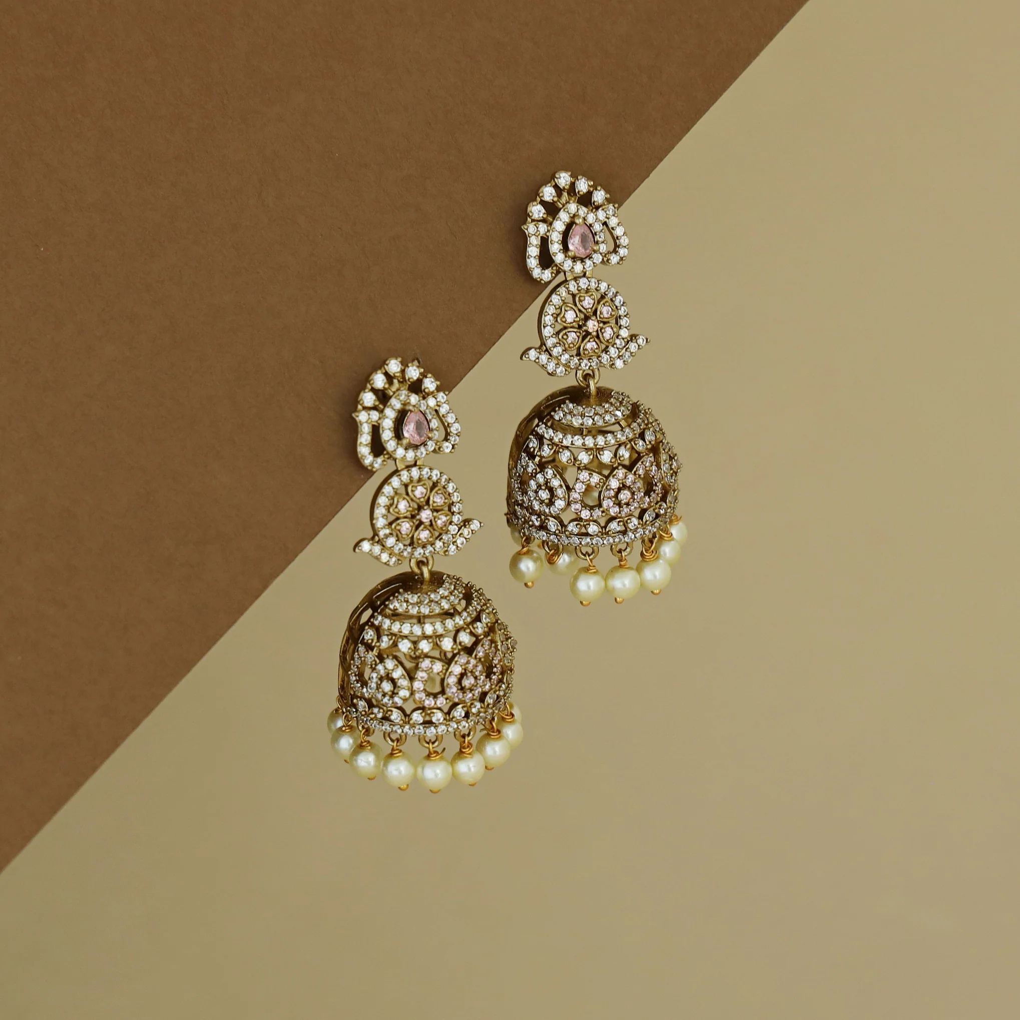 Kanyavi AD Stone Floral Pearl Jhumka - Image 6