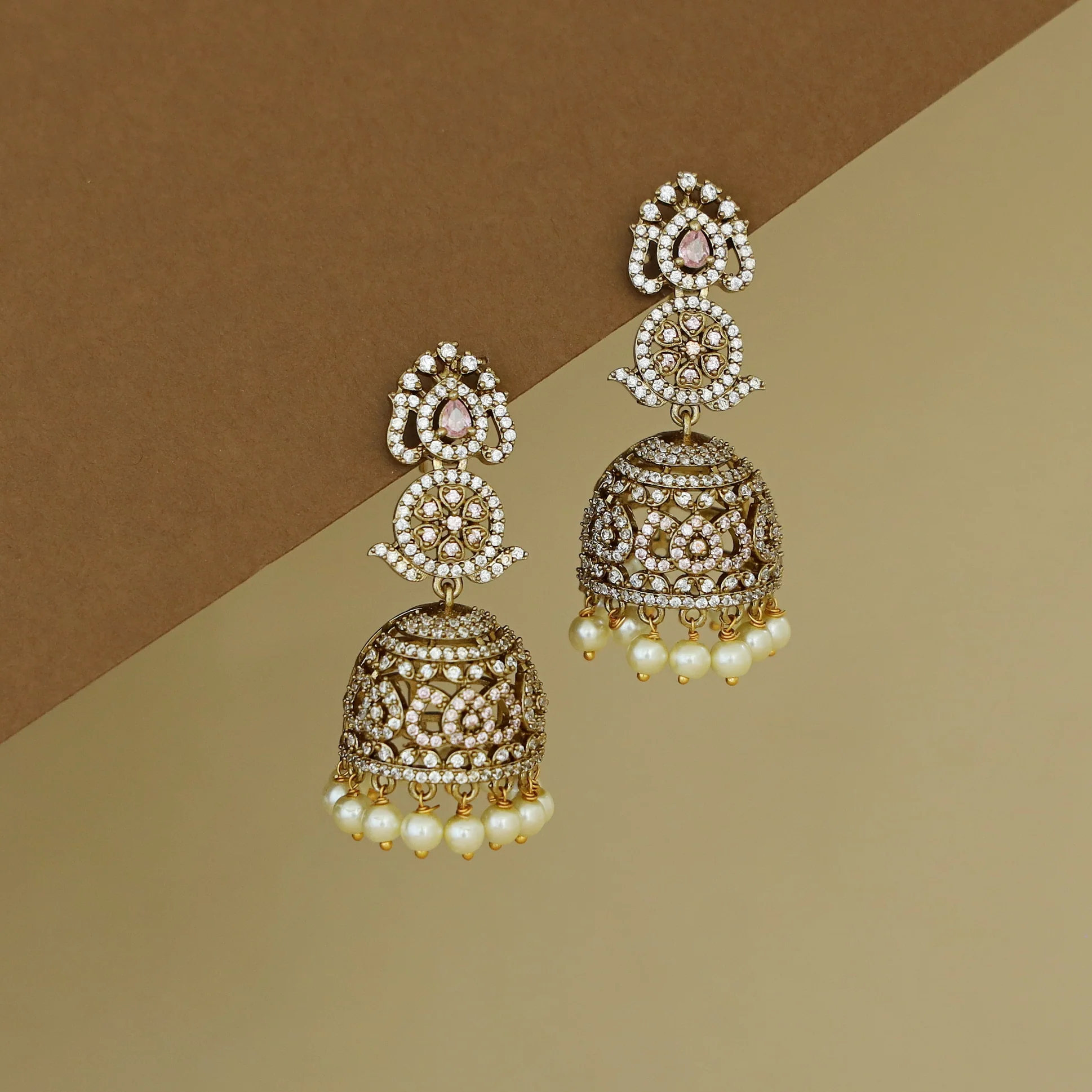 Kanyavi AD Stone Floral Pearl Jhumka - Image 7