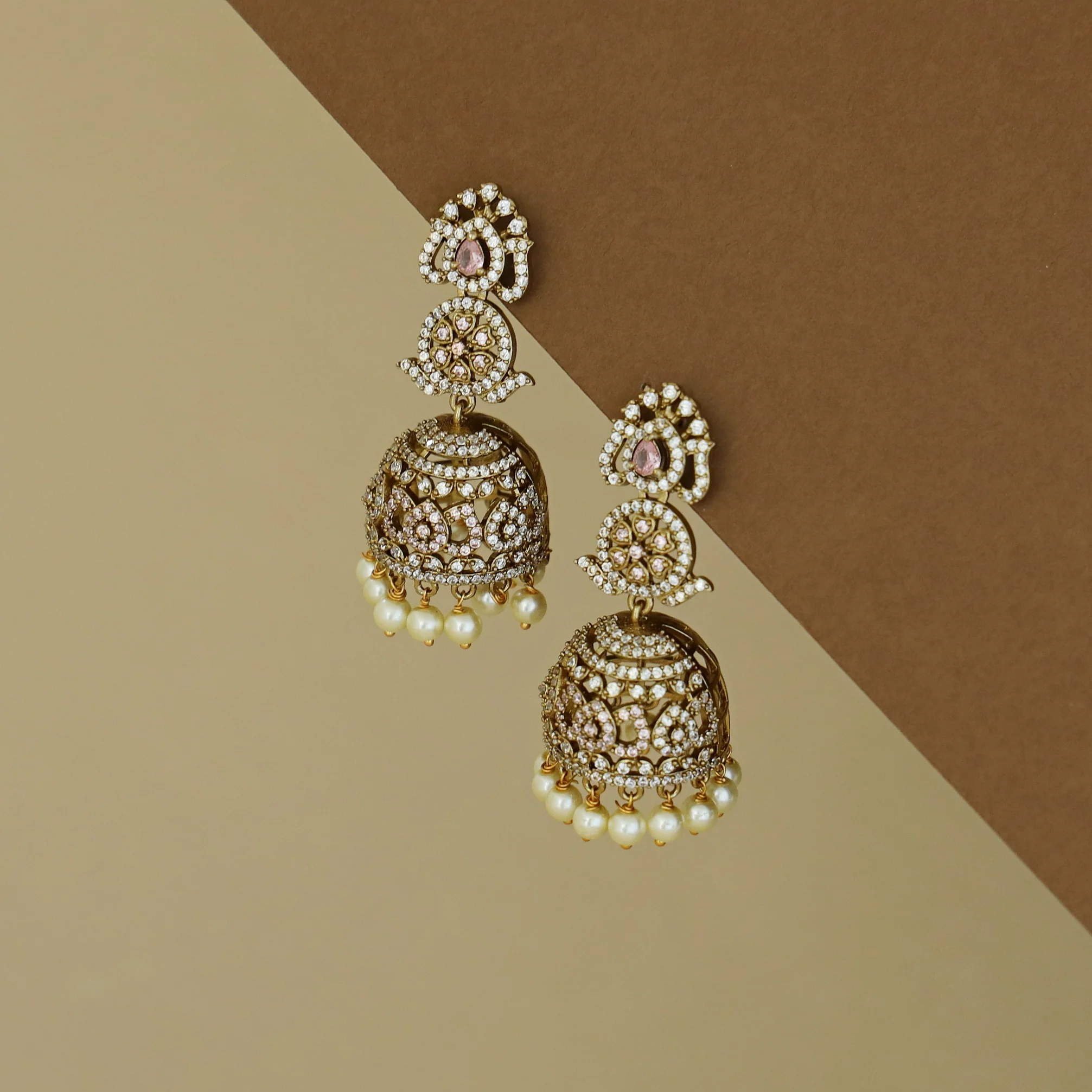 Kanyavi AD Stone Floral Pearl Jhumka - Image 8