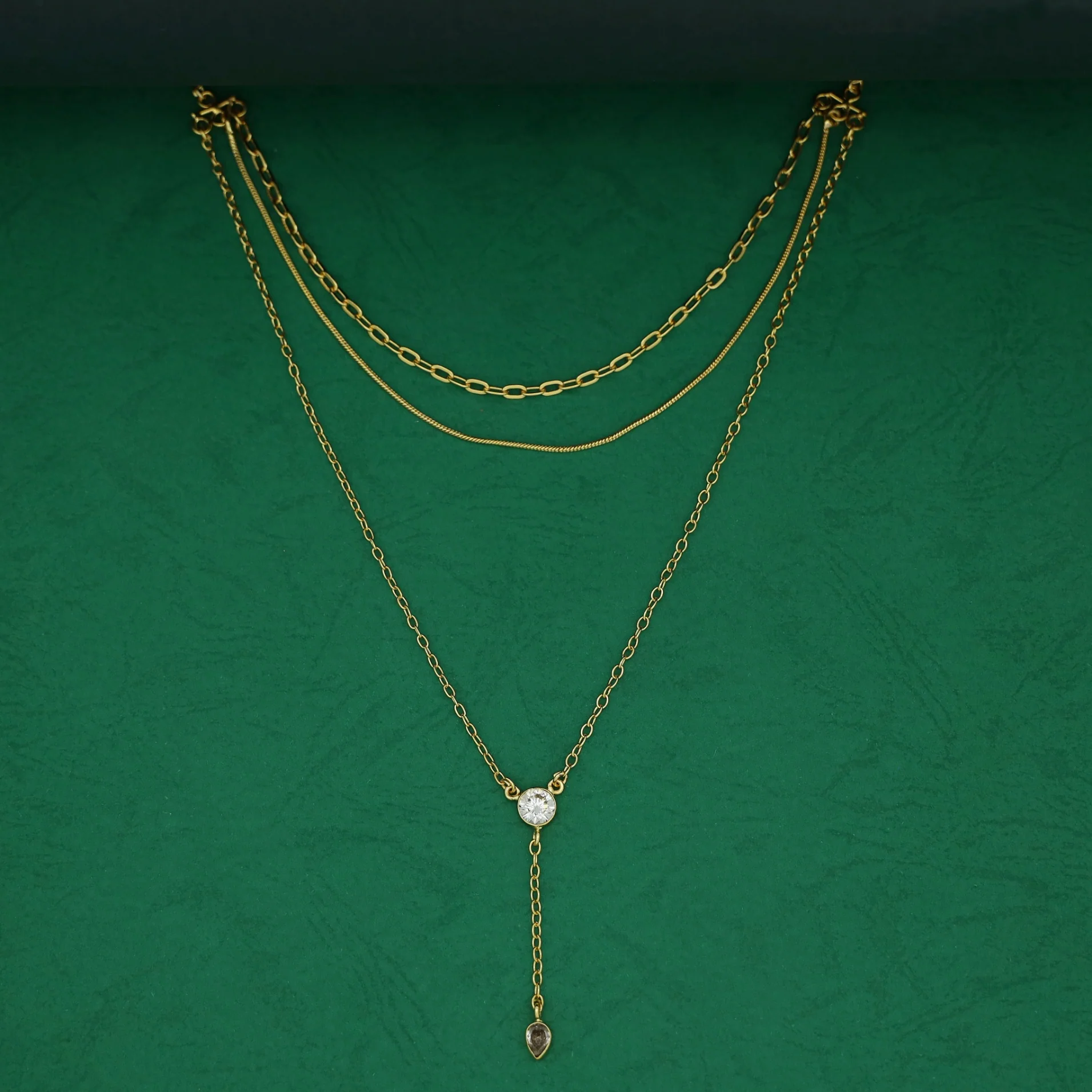 Lorena 3 Layer Glossy Drop Hanging Neckpiece - Image 2