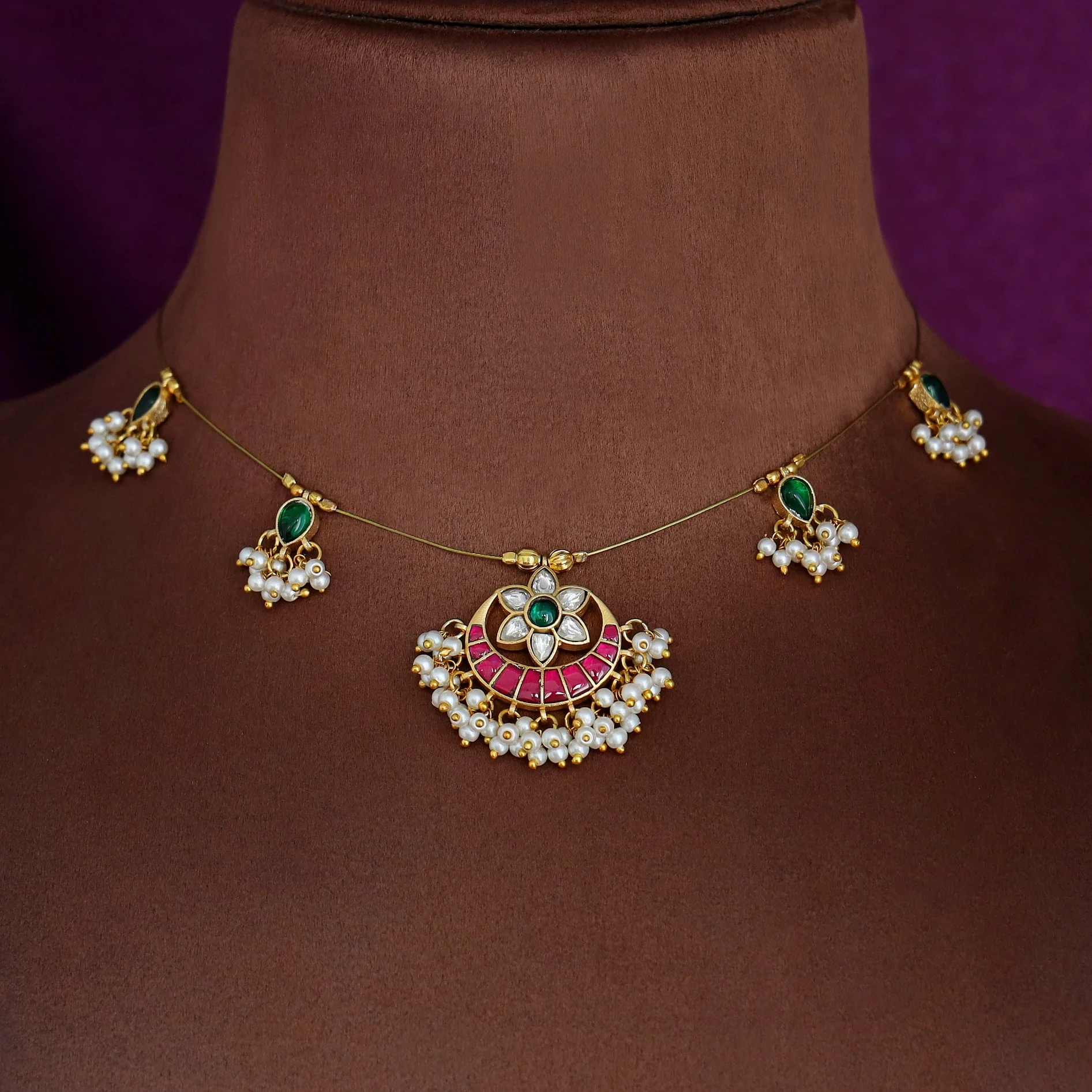 Kashwini Floral Cluster Pearl String Neckpiece - Image 2
