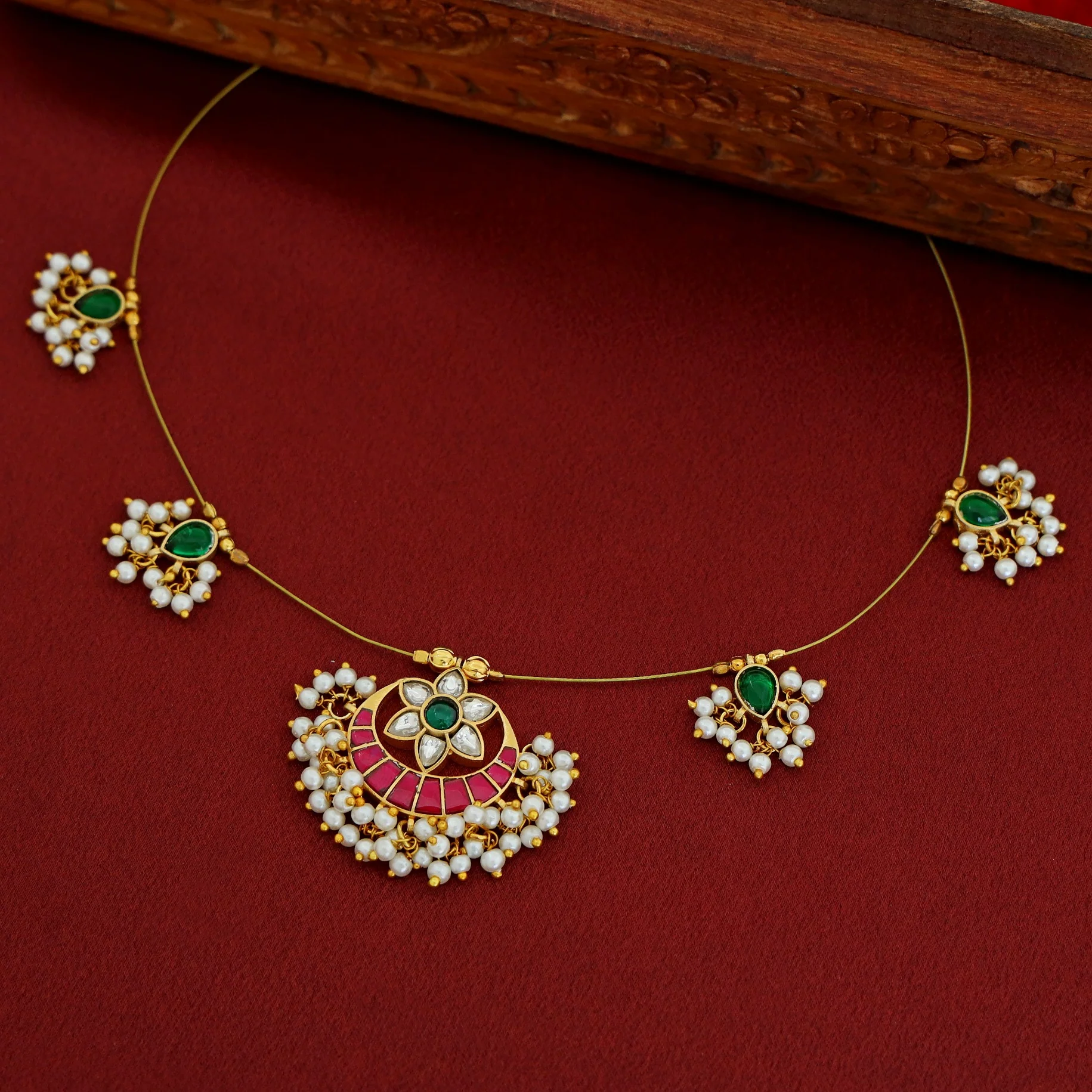 Kashwini Floral Cluster Pearl String Neckpiece - Image 4