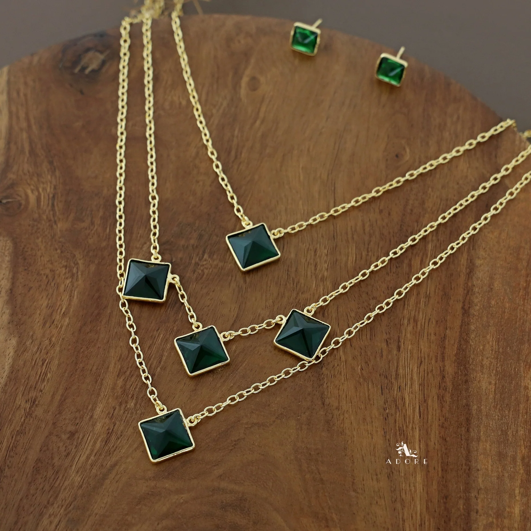 Kasia Tri Layer Glossy Stone Neckpiece With Earring - Image 3
