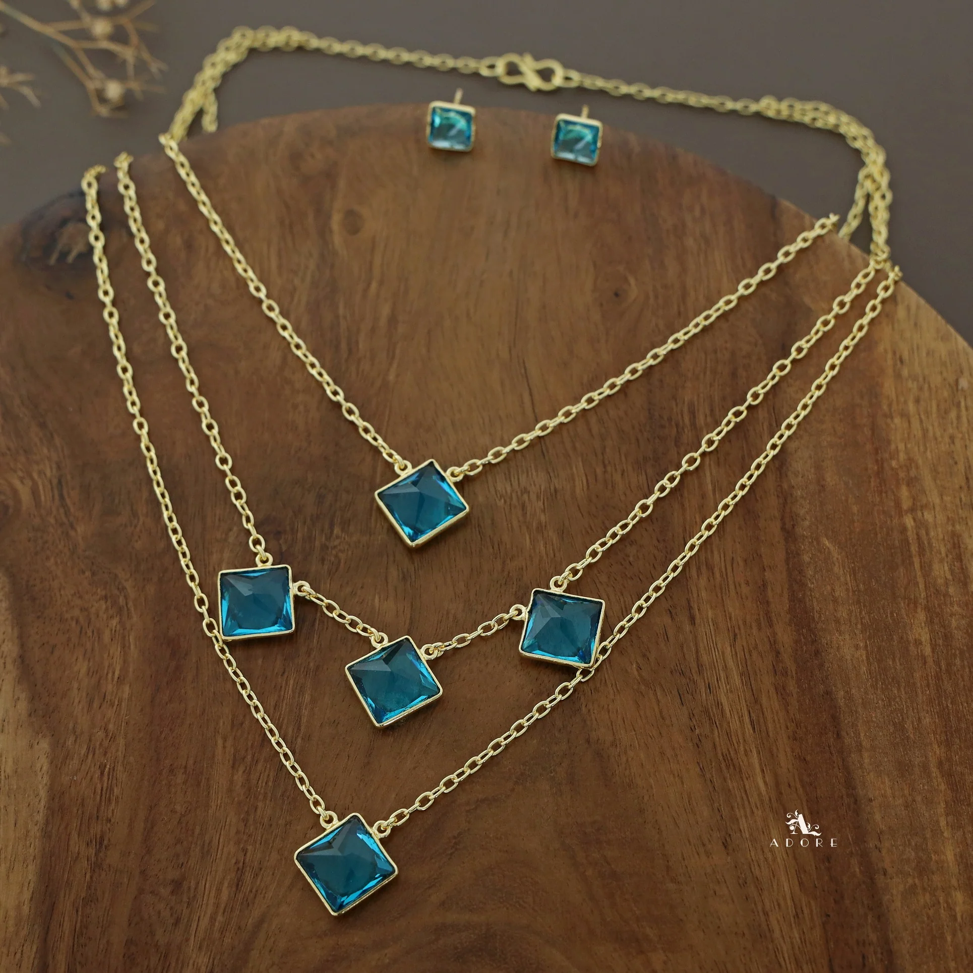 Kasia Tri Layer Glossy Stone Neckpiece With Earring - Image 7