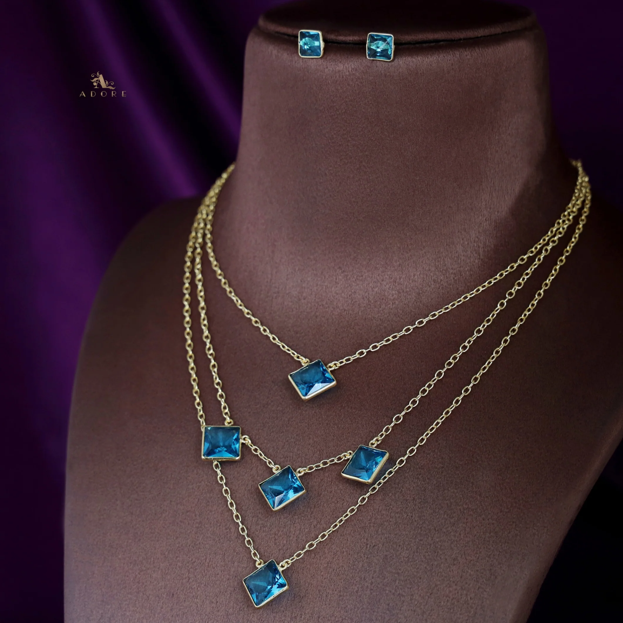 Kasia Tri Layer Glossy Stone Neckpiece With Earring - Image 8