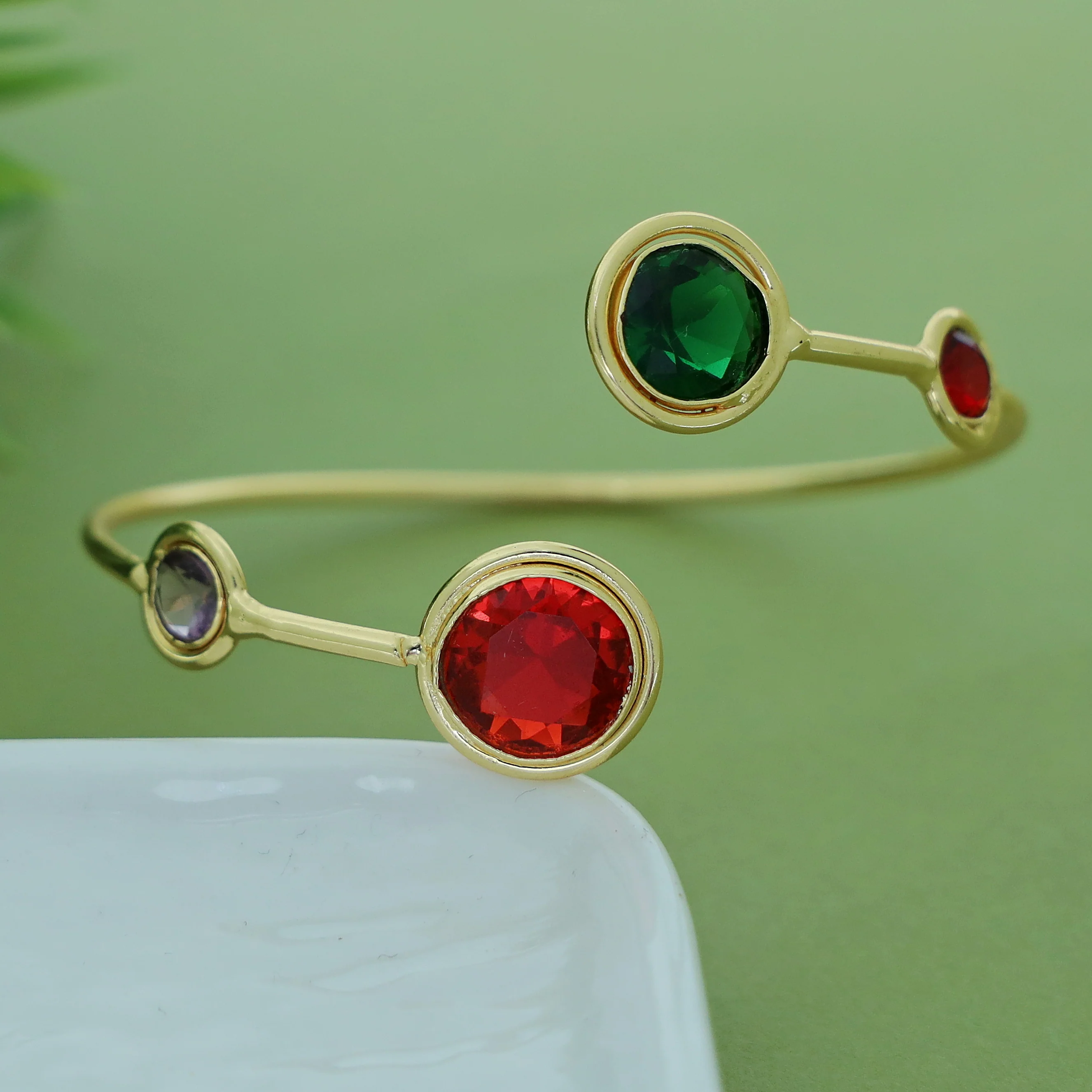 Kaylani Tetra Circle Glossy Stone Bangle - Image 2