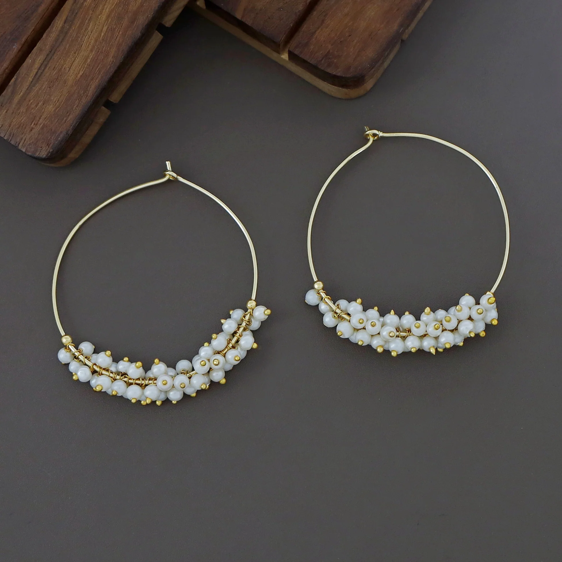 Kecia Golden Cluster Pearl Hoop Earring - Image 2