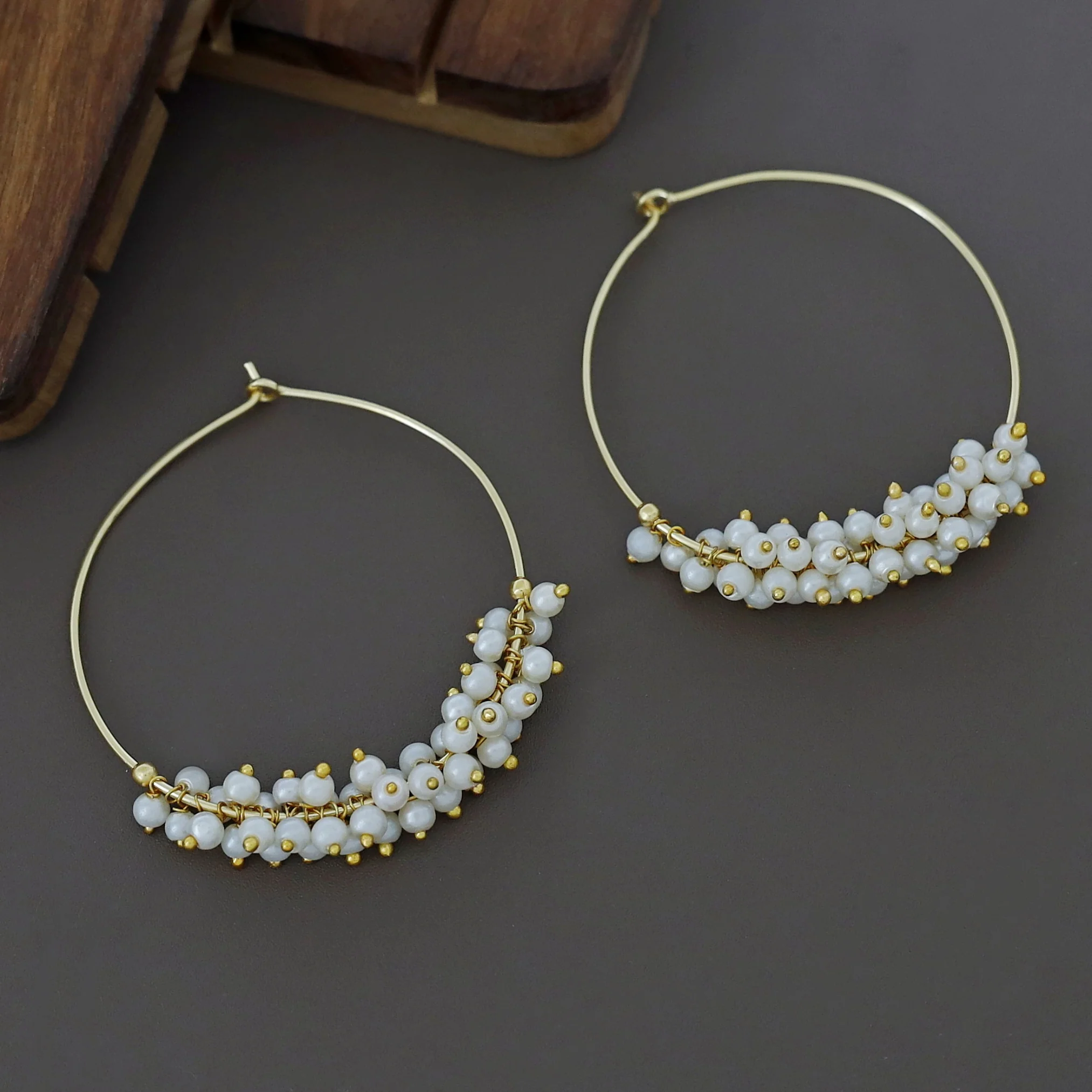 Kecia Golden Cluster Pearl Hoop Earring - Image 3