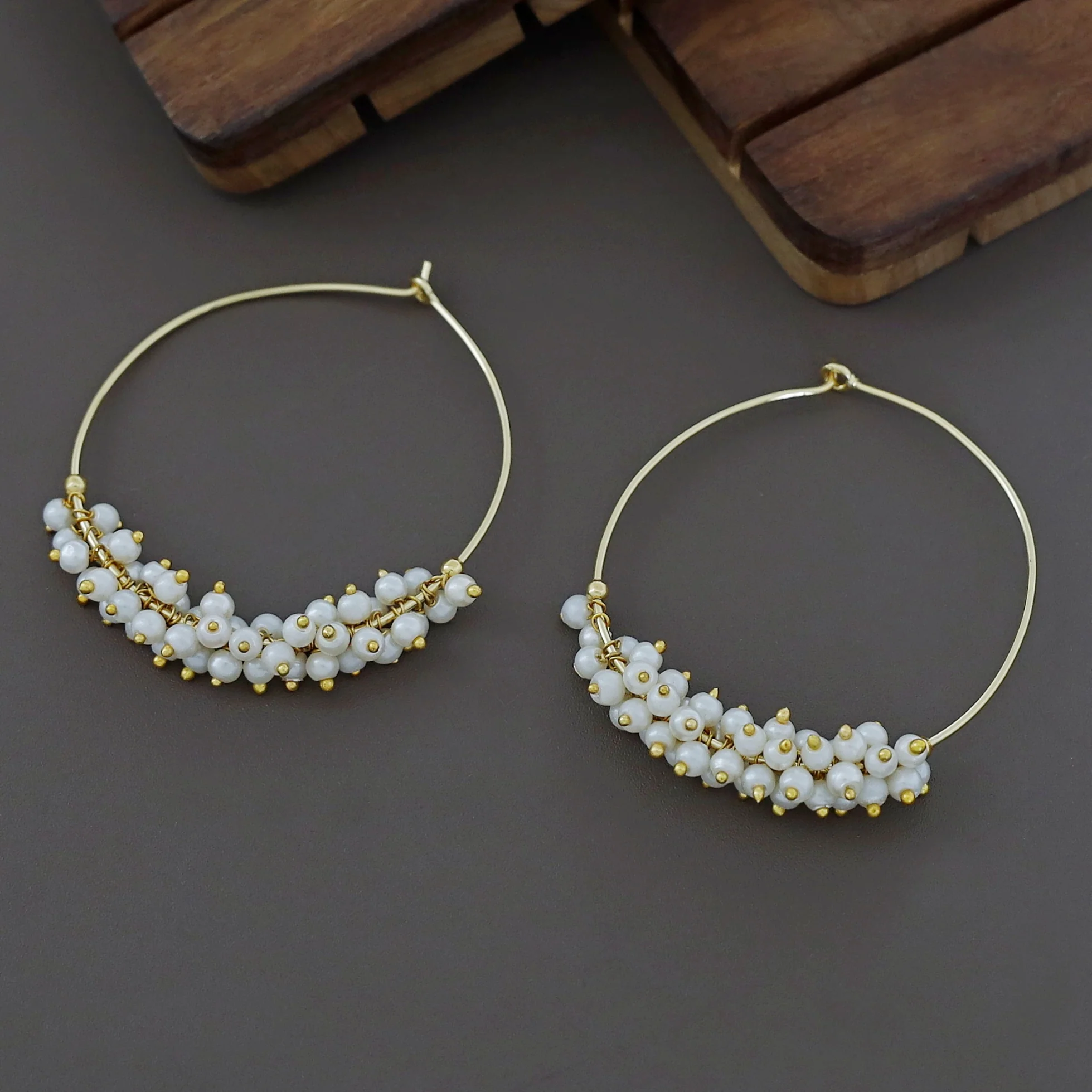 Kecia Golden Cluster Pearl Hoop Earring - Image 4