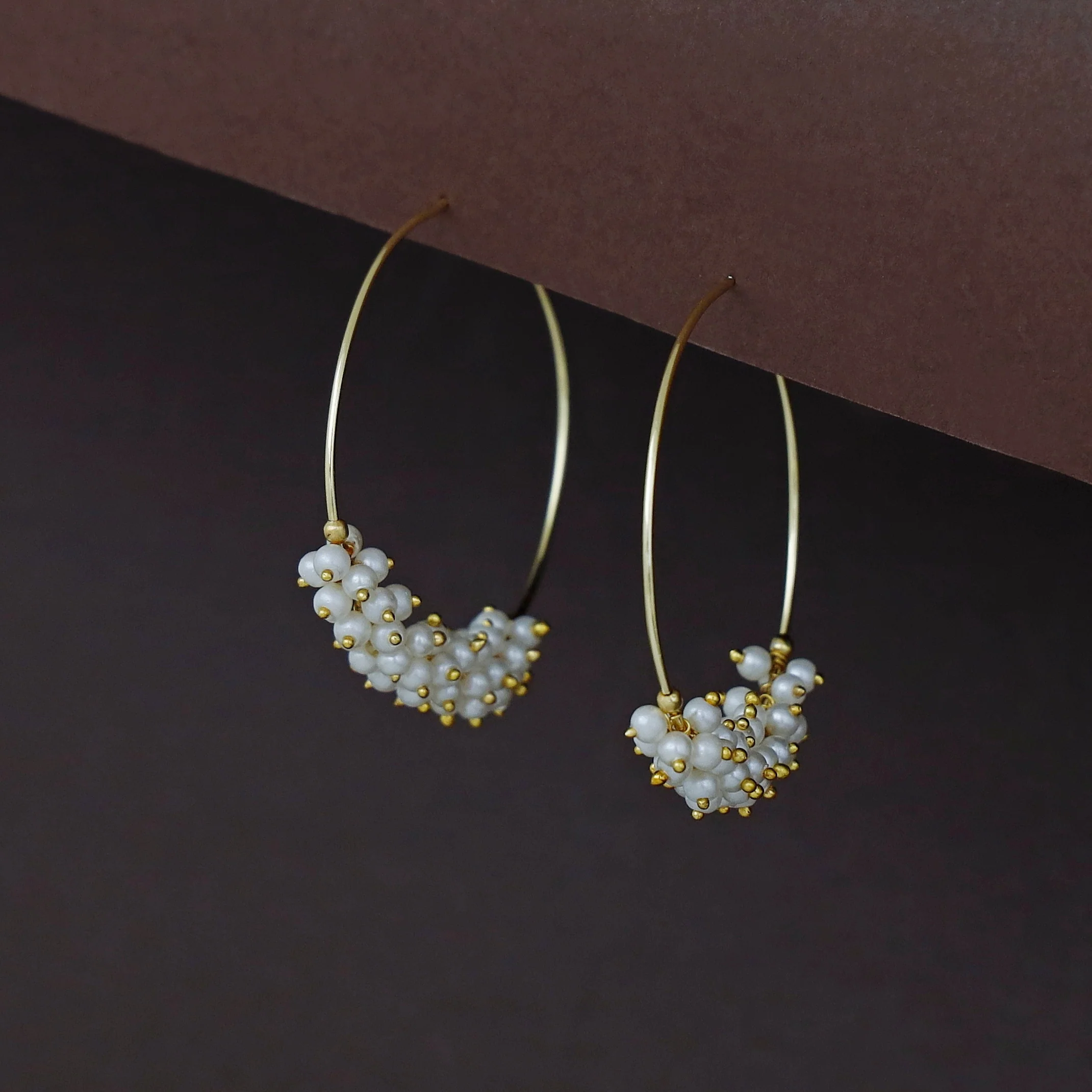 Kecia Golden Cluster Pearl Hoop Earring - Image 5