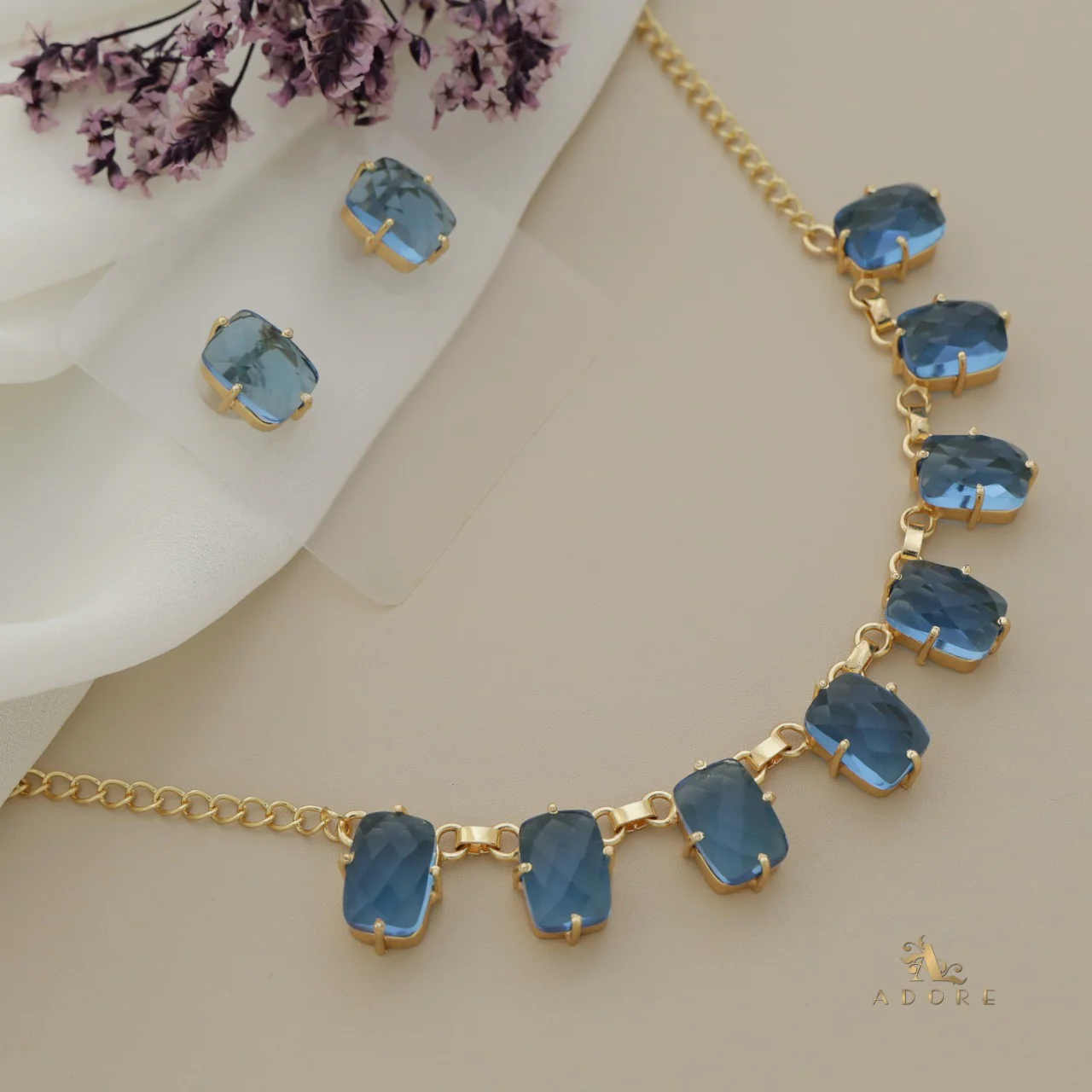Kenmi Rectangle Glossy Neckpiece With Earring - Image 5