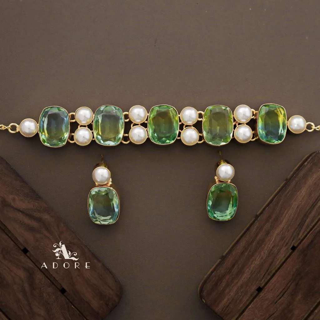 Kerensa Rectangle Glossy Baroque Choker With Earring - Image 2