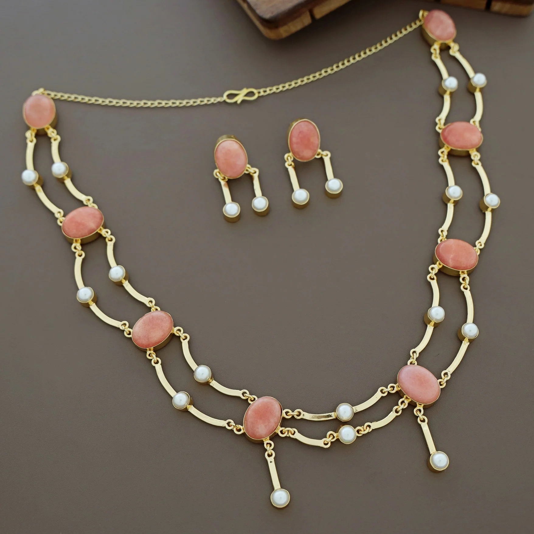 Kesia 2 Layer Natural Stone Pearl Neckpiece With Earring - Image 10