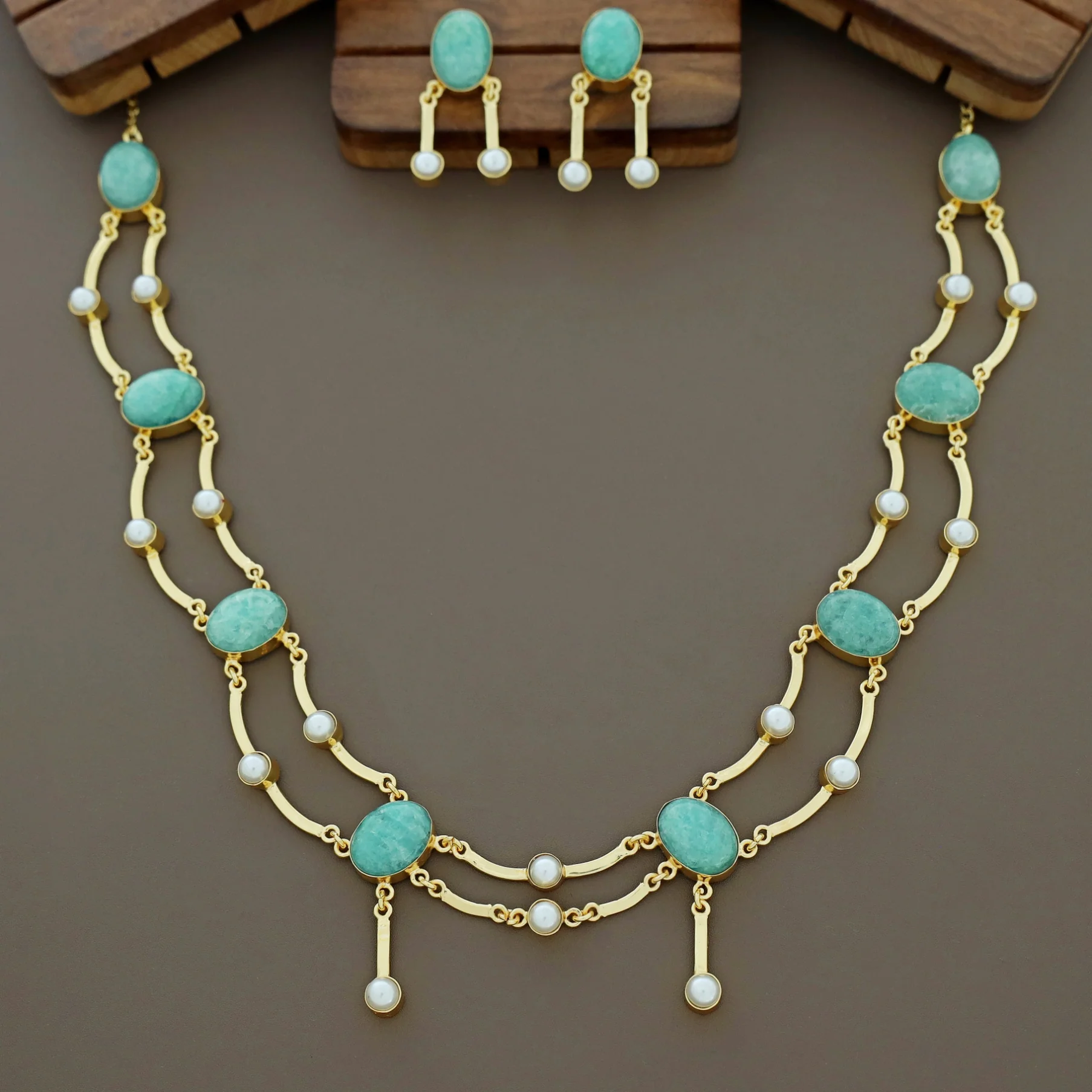 Kesia 2 Layer Natural Stone Pearl Neckpiece With Earring - Image 6