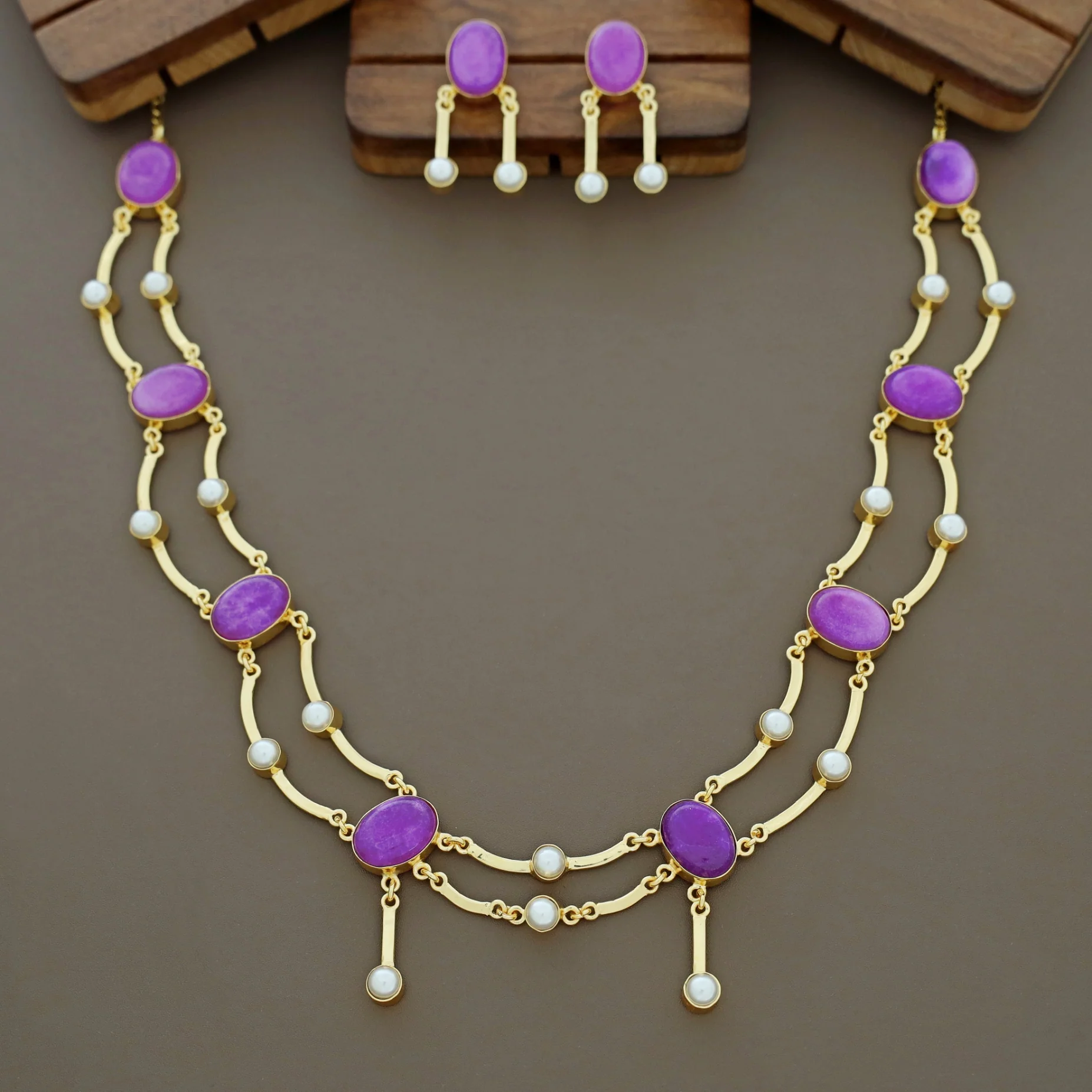Kesia 2 Layer Natural Stone Pearl Neckpiece With Earring - Image 7