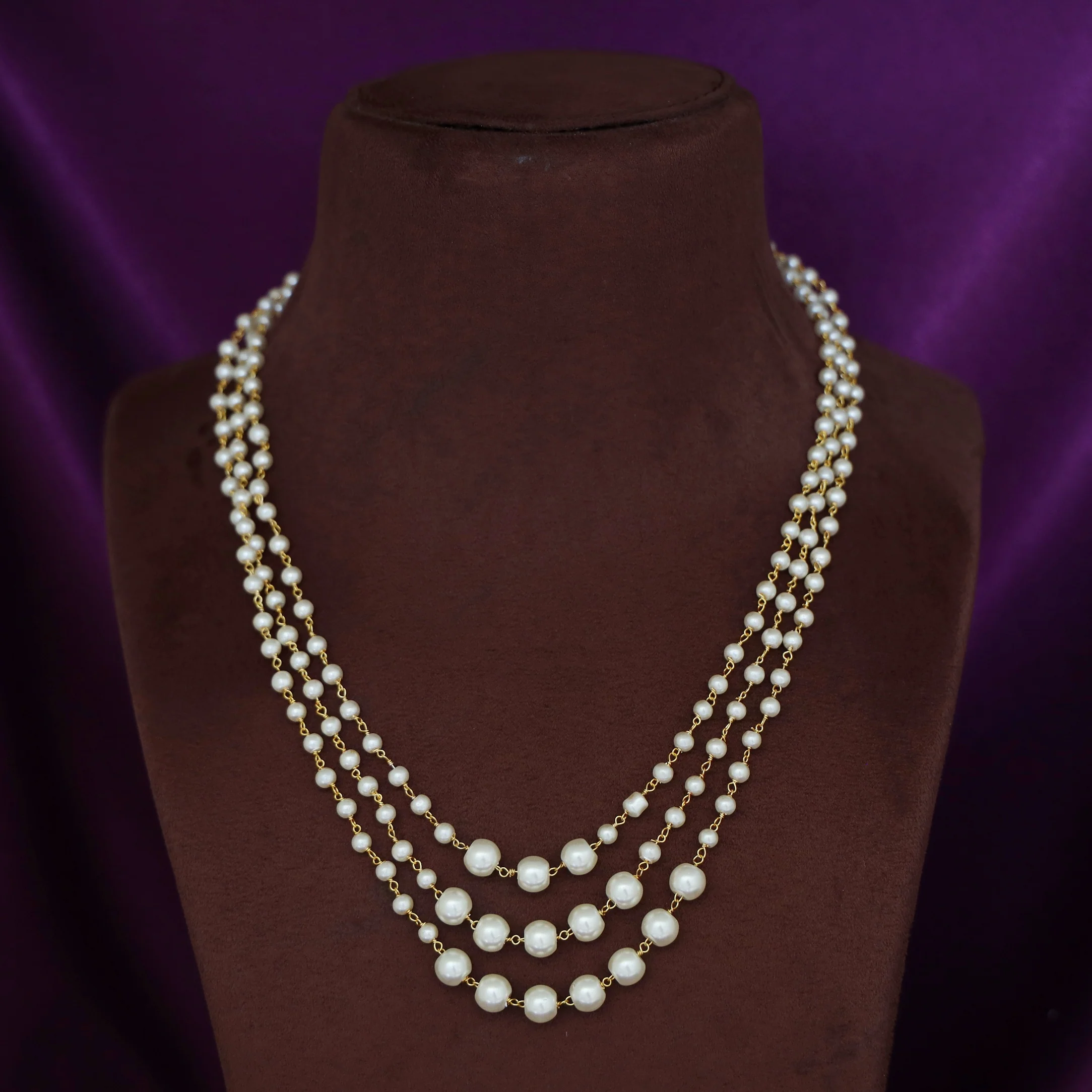 Kiana 3 Layer Pearl Long Neckpiece - Image 2