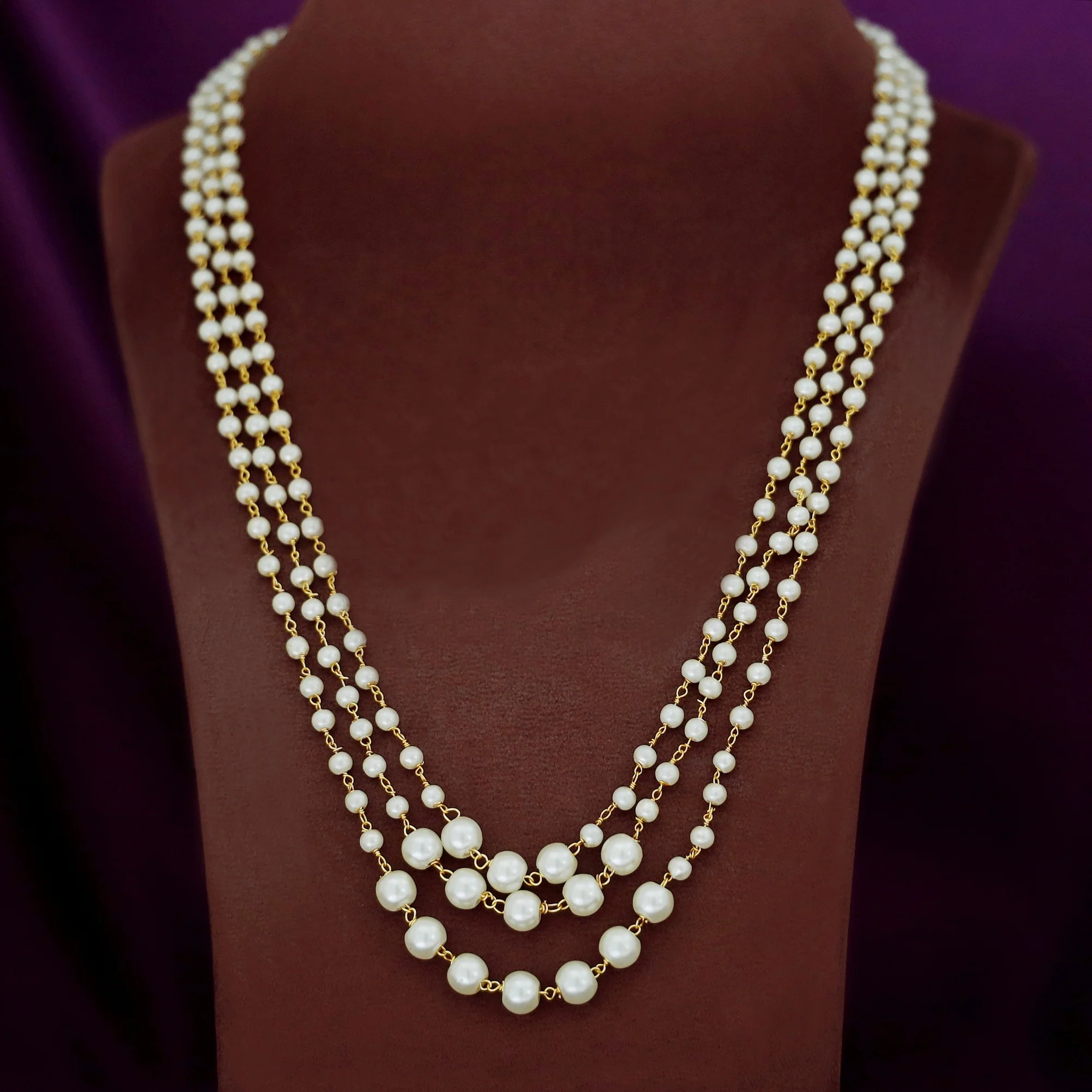 Kiana 3 Layer Pearl Long Neckpiece - Image 4