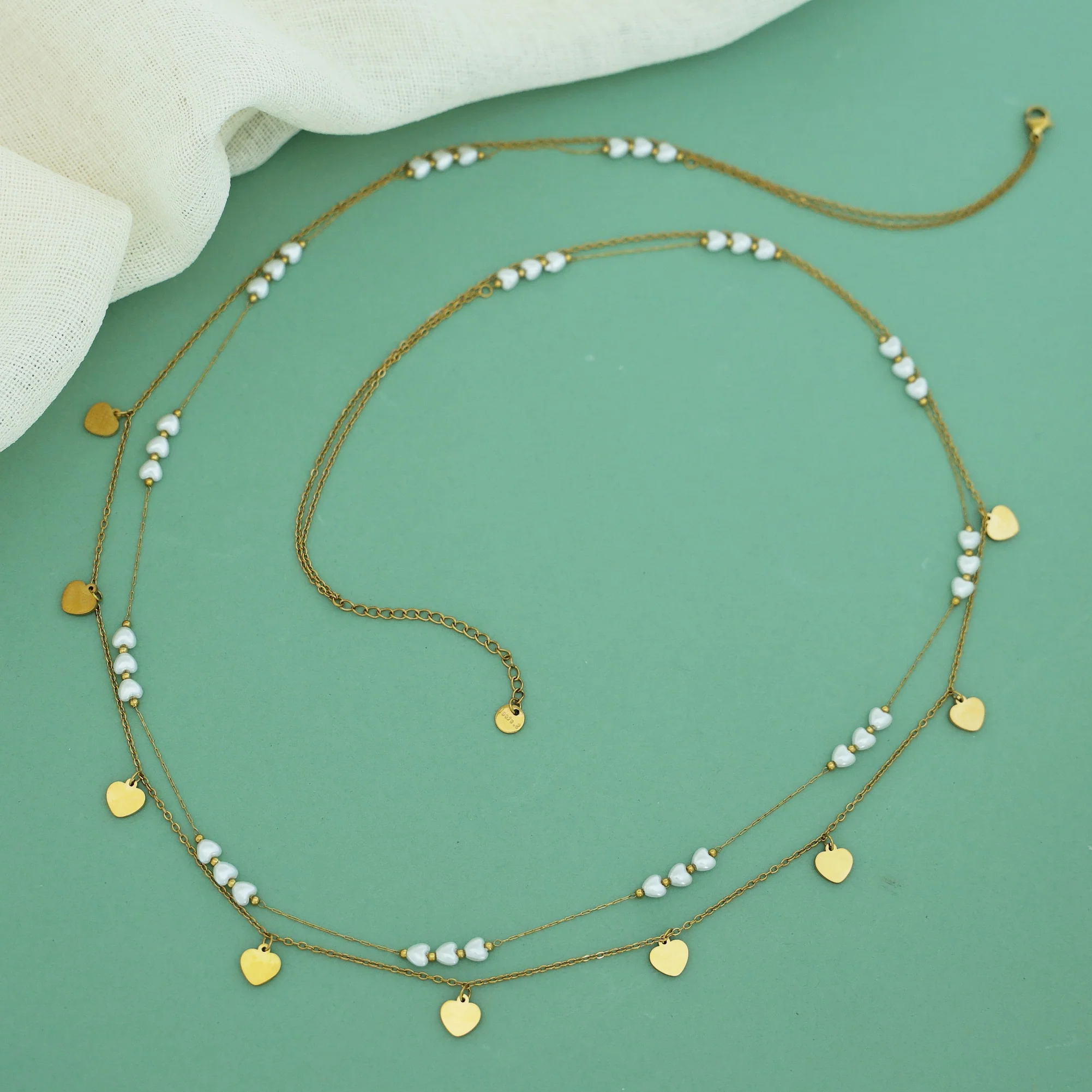Kiana Heart Charm Pearl 2 Layer Hip Chain - Image 2