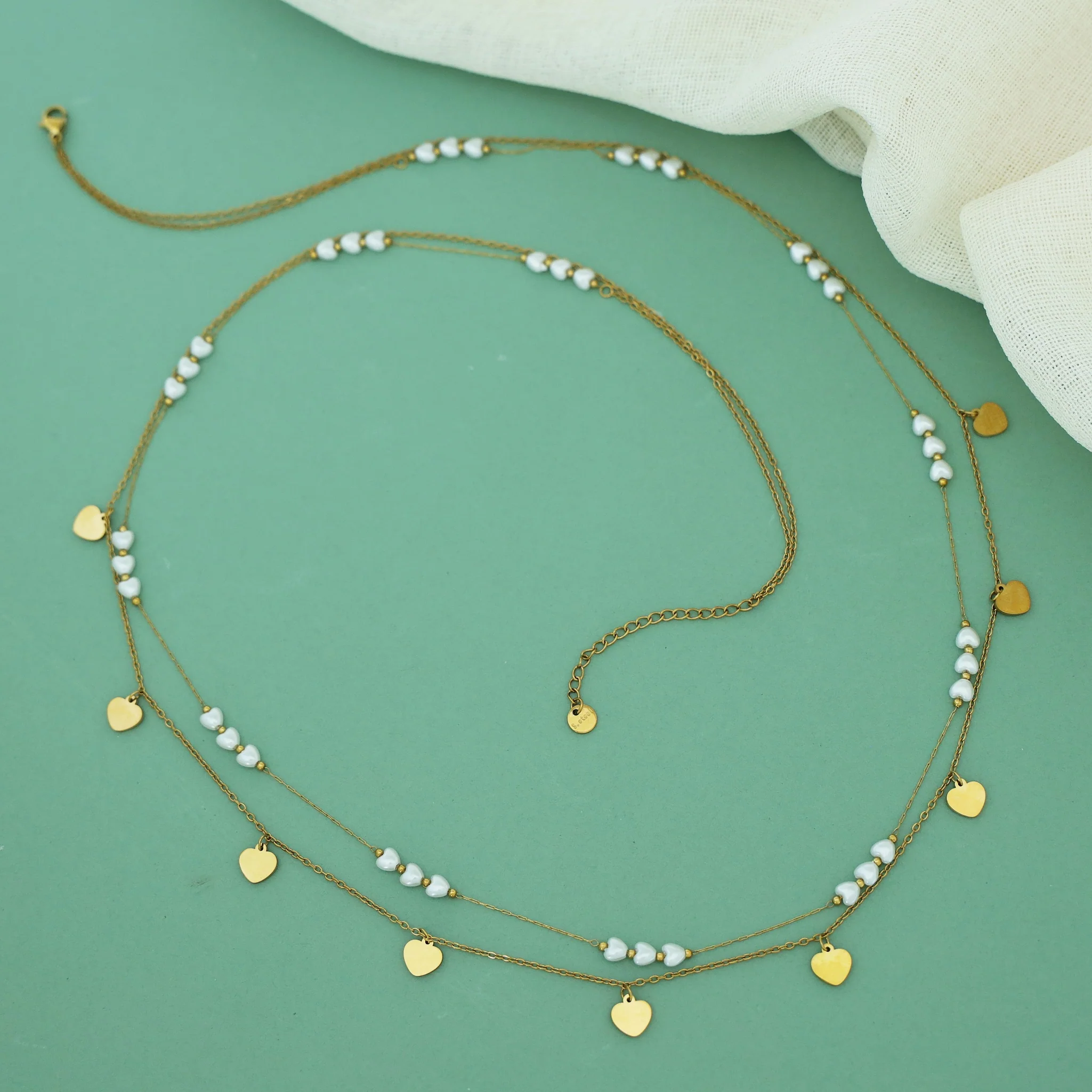 Kiana Heart Charm Pearl 2 Layer Hip Chain - Image 3