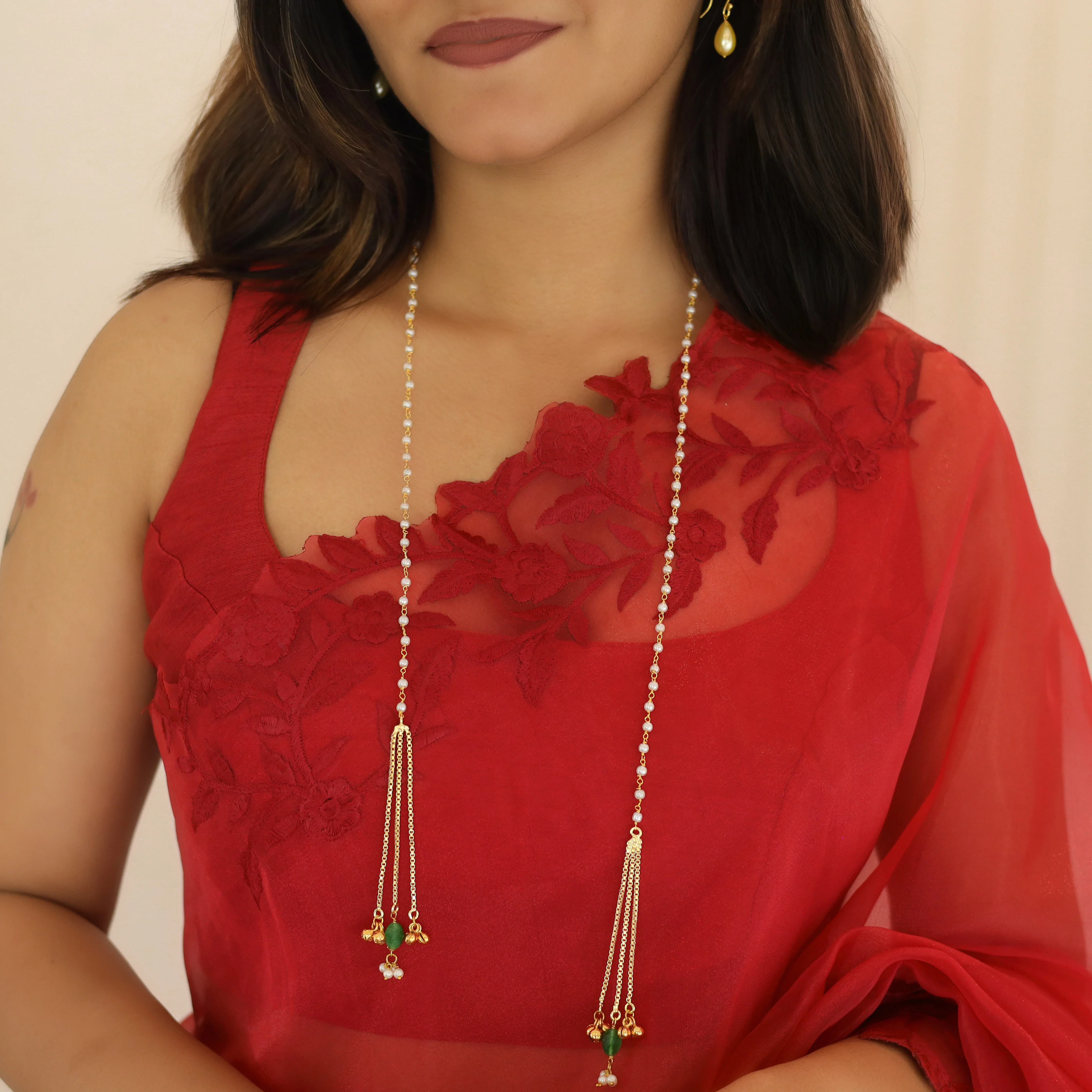 Kiara Pearl Simple Chain Ghunguroo Neckpiece - Image 2